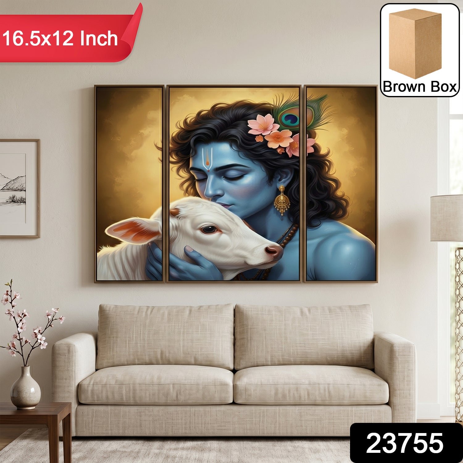 Krishna N Cow Wall Art – Vibrant 3 Panel MDF Design for Home - Image 2