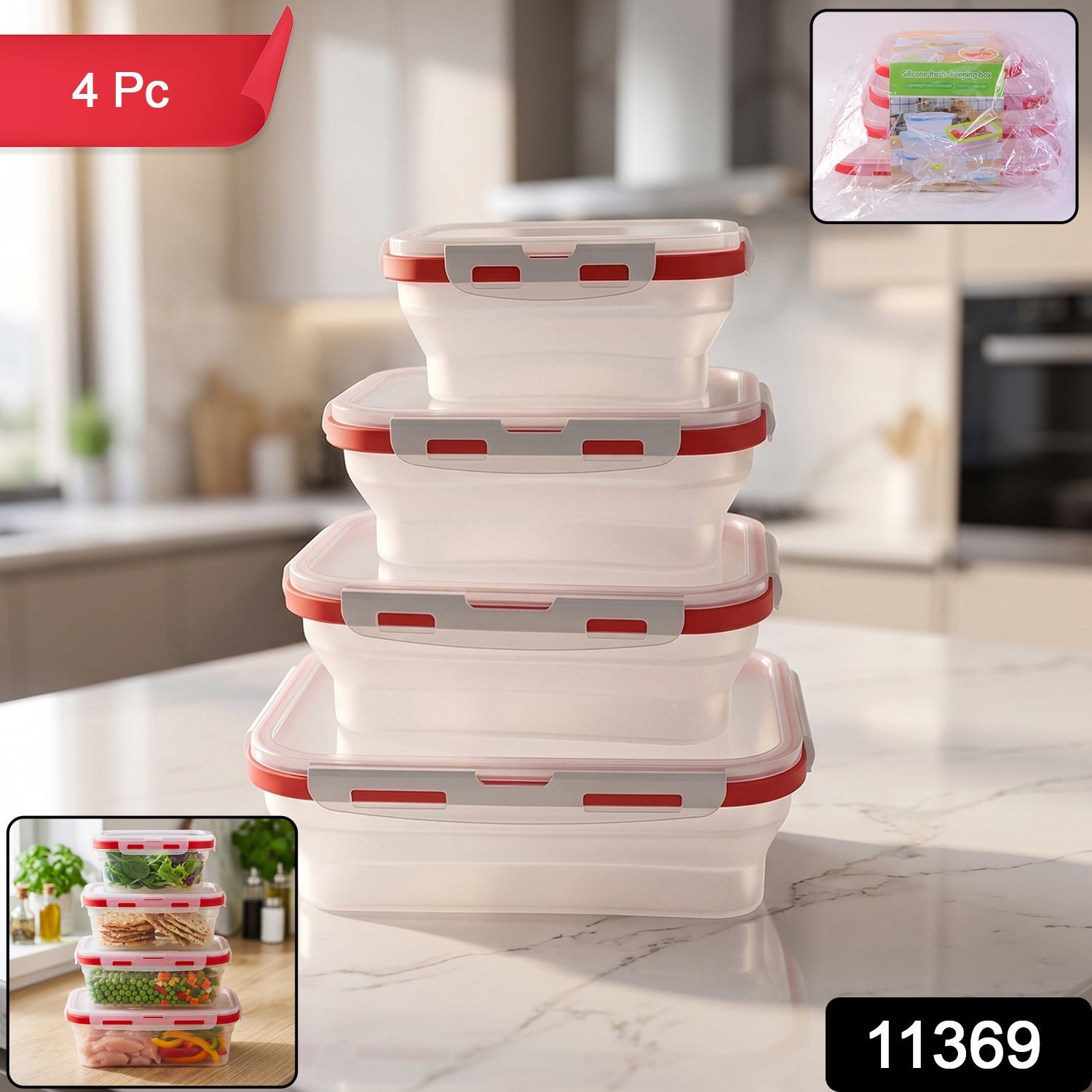 Collapsible Food Storage Container Set – Space-Saving & Airtight - Image 2