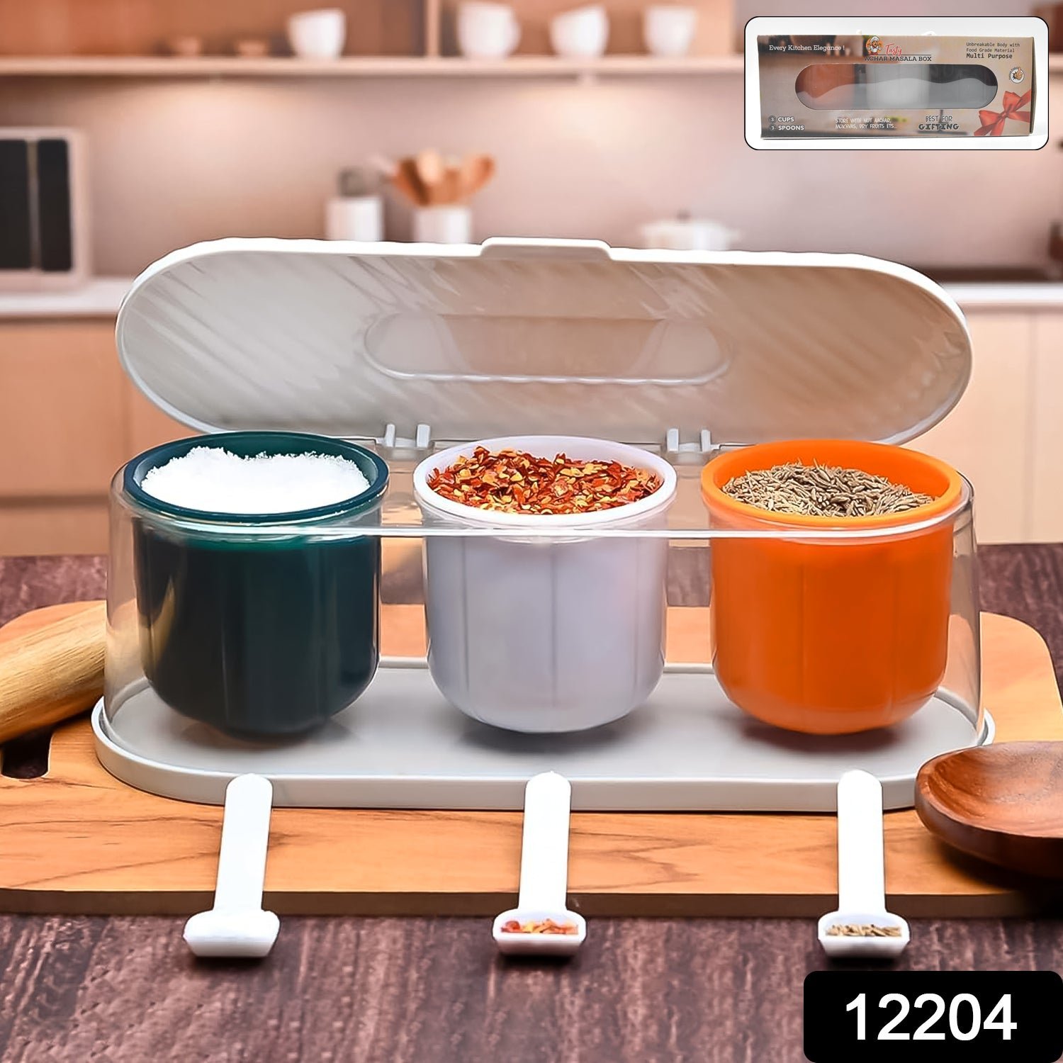 Spice Box - 3-Grid Masala Storage with Spoons | Tidy Table - Image 2