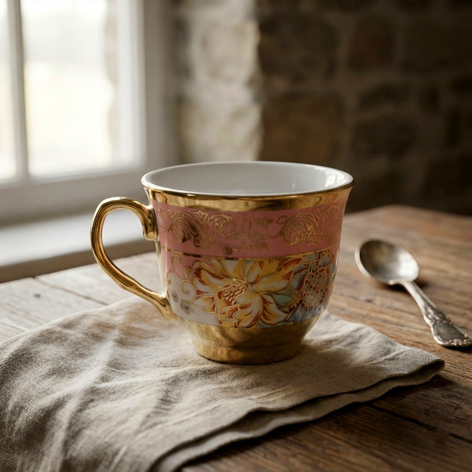 Floral Porcelain Tea Cup and Saucer Set – Elegant Gold Detailing - Image 4