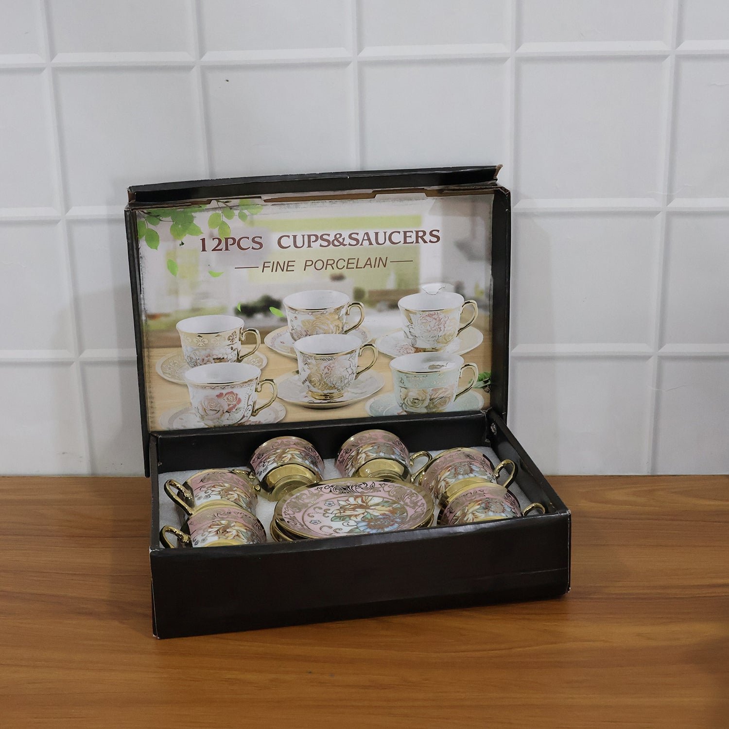 Floral Porcelain Tea Cup and Saucer Set – Elegant Gold Detailing - Image 3
