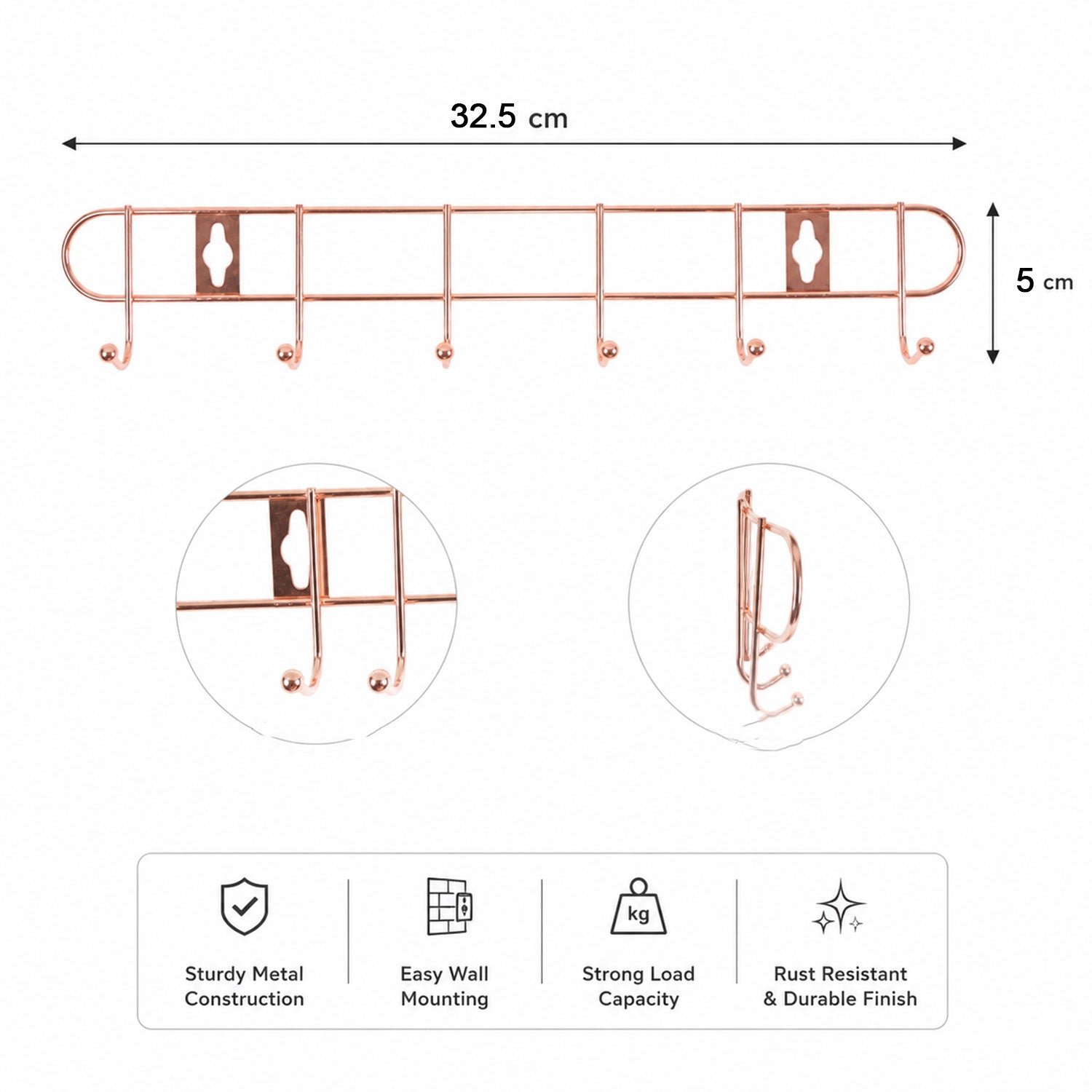 Wall Mounted Hook Rack – Space Saving & Stylish Rose Gold Finish - Image 6