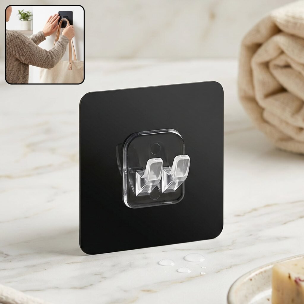 Adhesive Plastic Wall Hook – Damage-Free Strong Hold Organizer