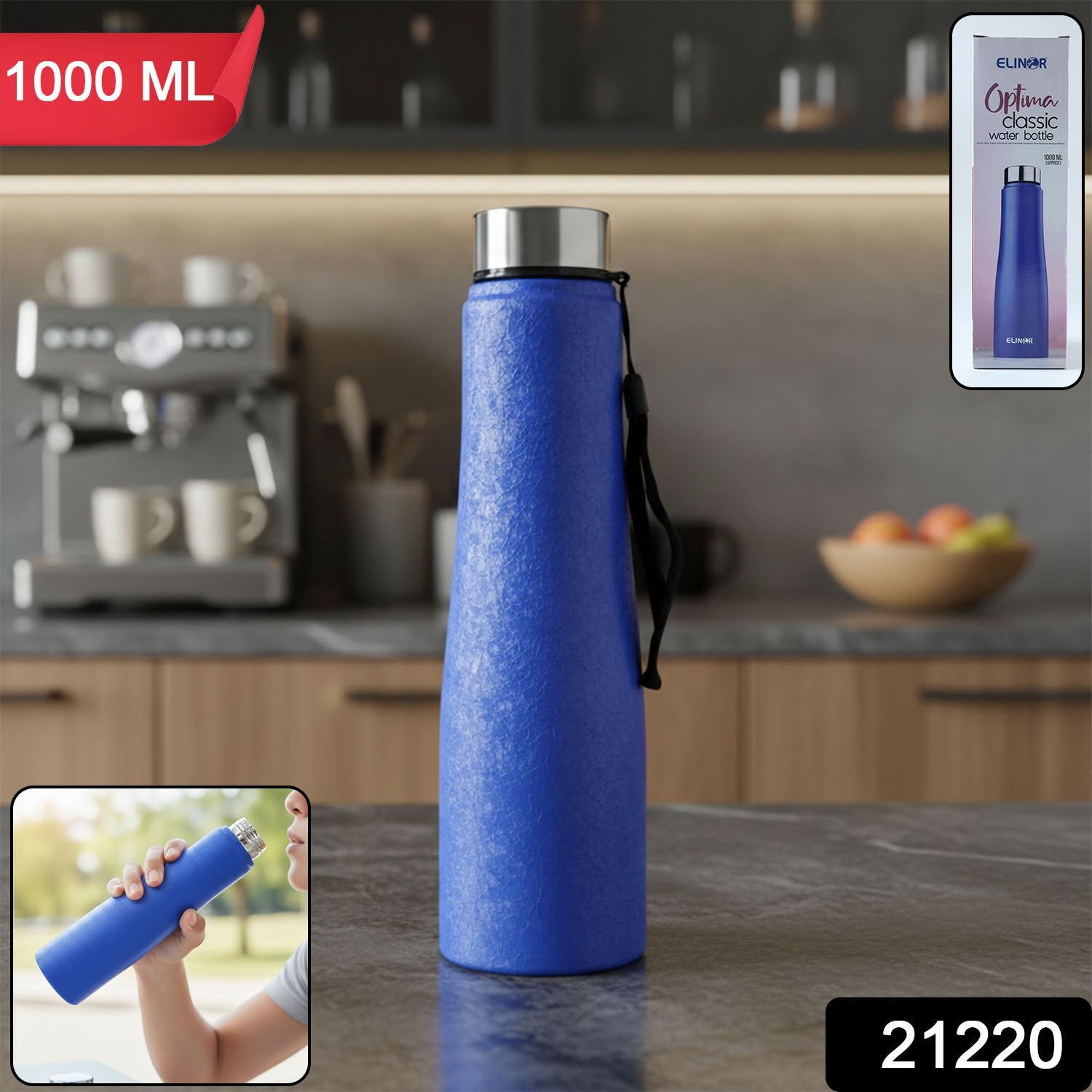 Stainless Steel Water Bottle 1000 ML – Leakproof with Carry Strap - Image 2