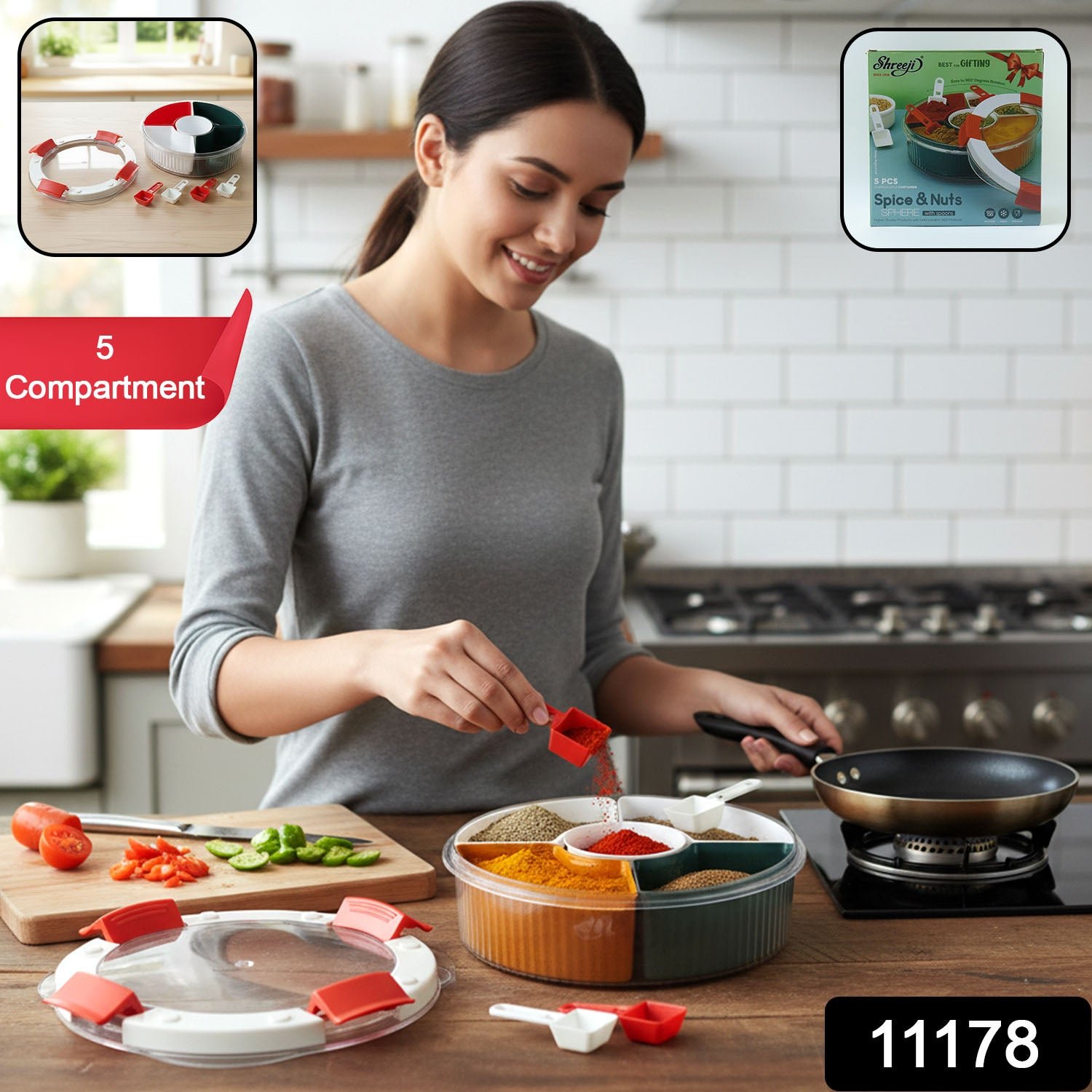 Plastic 5-compartment Spice Storage Box – Easy Kitchen Organization - Image 2