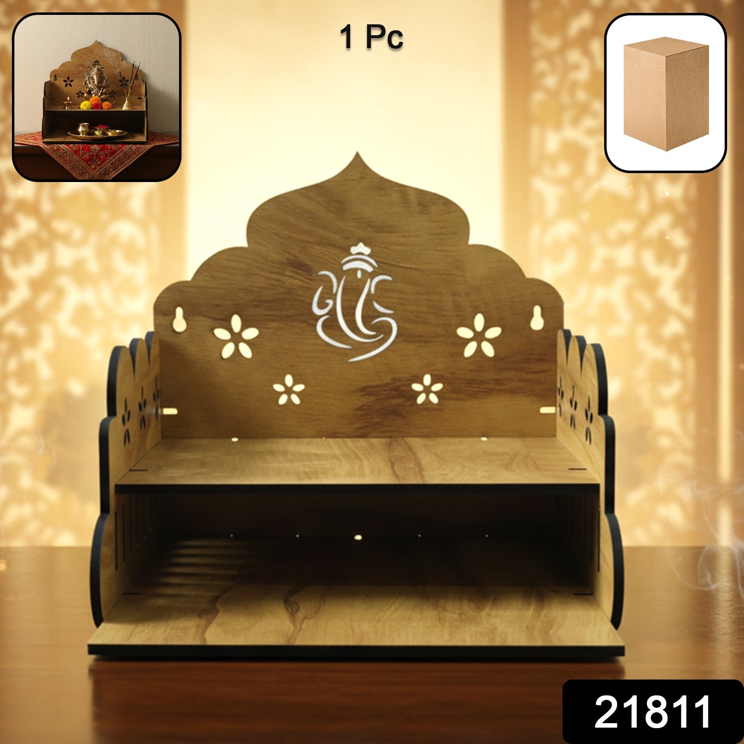 Wooden Home Mandir – Temple Style Pooja Stand with Lord Ganesha - Image 2
