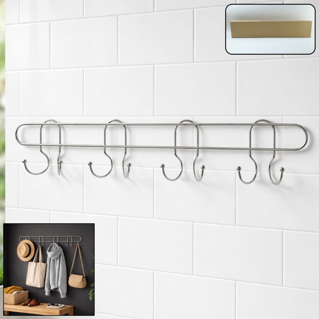 Heavy Duty Wall Mounted Hook Rack – Durable Stainless Steel Organizer