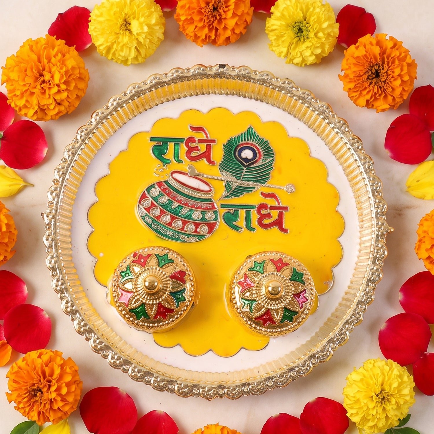Traditional Kumkum Pooja Thali Set for Puja Rituals and Festivals (1 Pc) - Image 3
