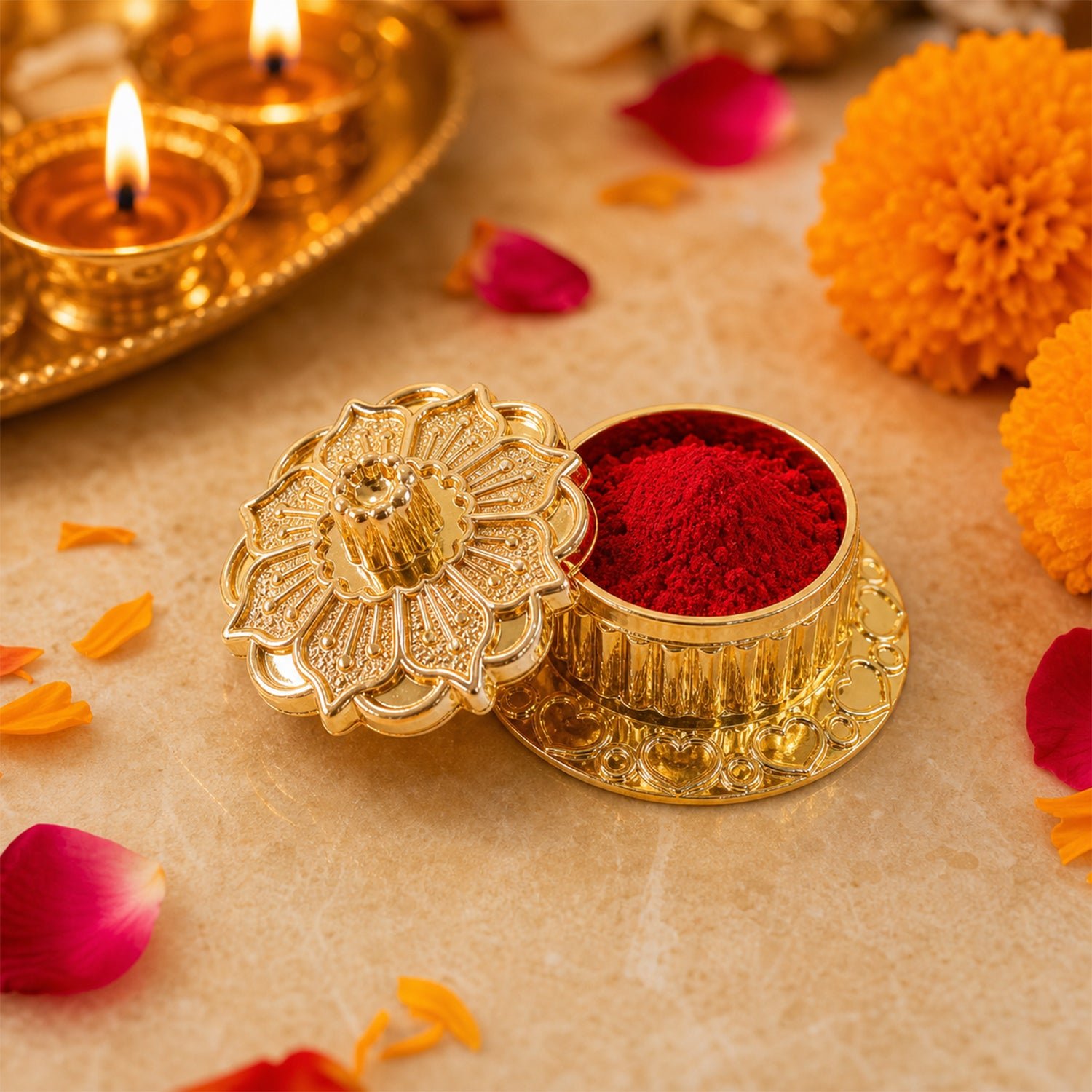 Golden Pooja Kankavati – Elegant Religious Storage Container - Image 3