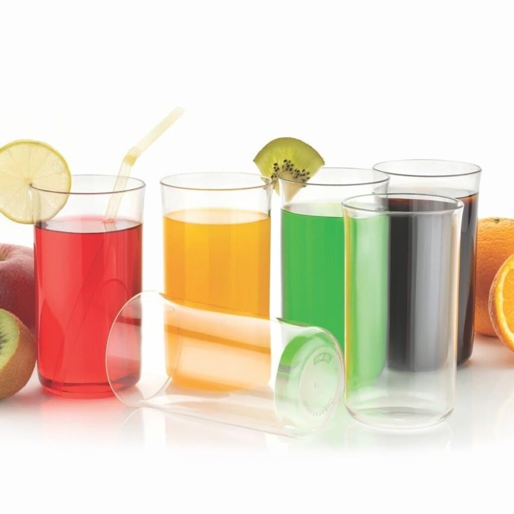 Glossy Plastic Glass Set – Durable 300ml Lightweight Tumblers (6 Pc)