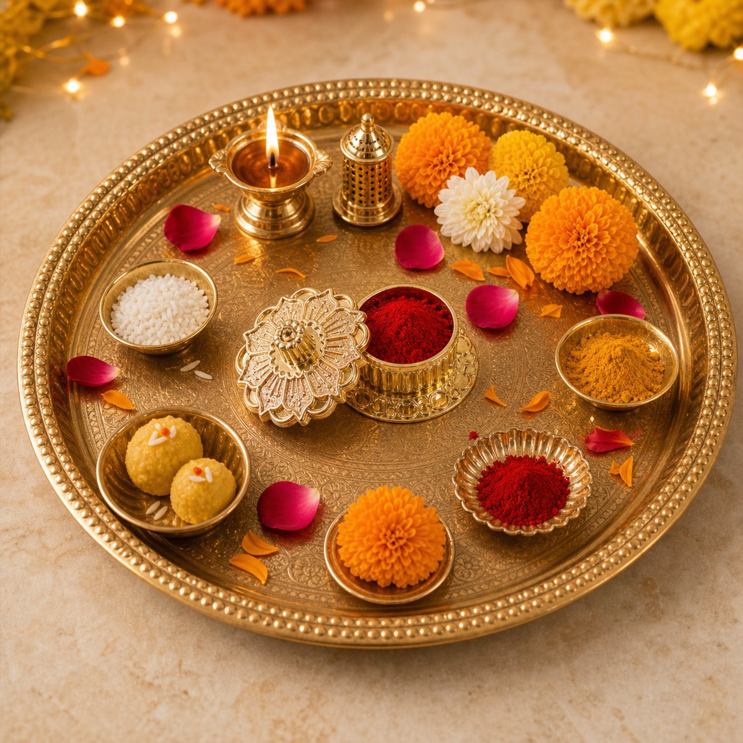 Golden Pooja Kankavati – Elegant Religious Storage Container - Image 5