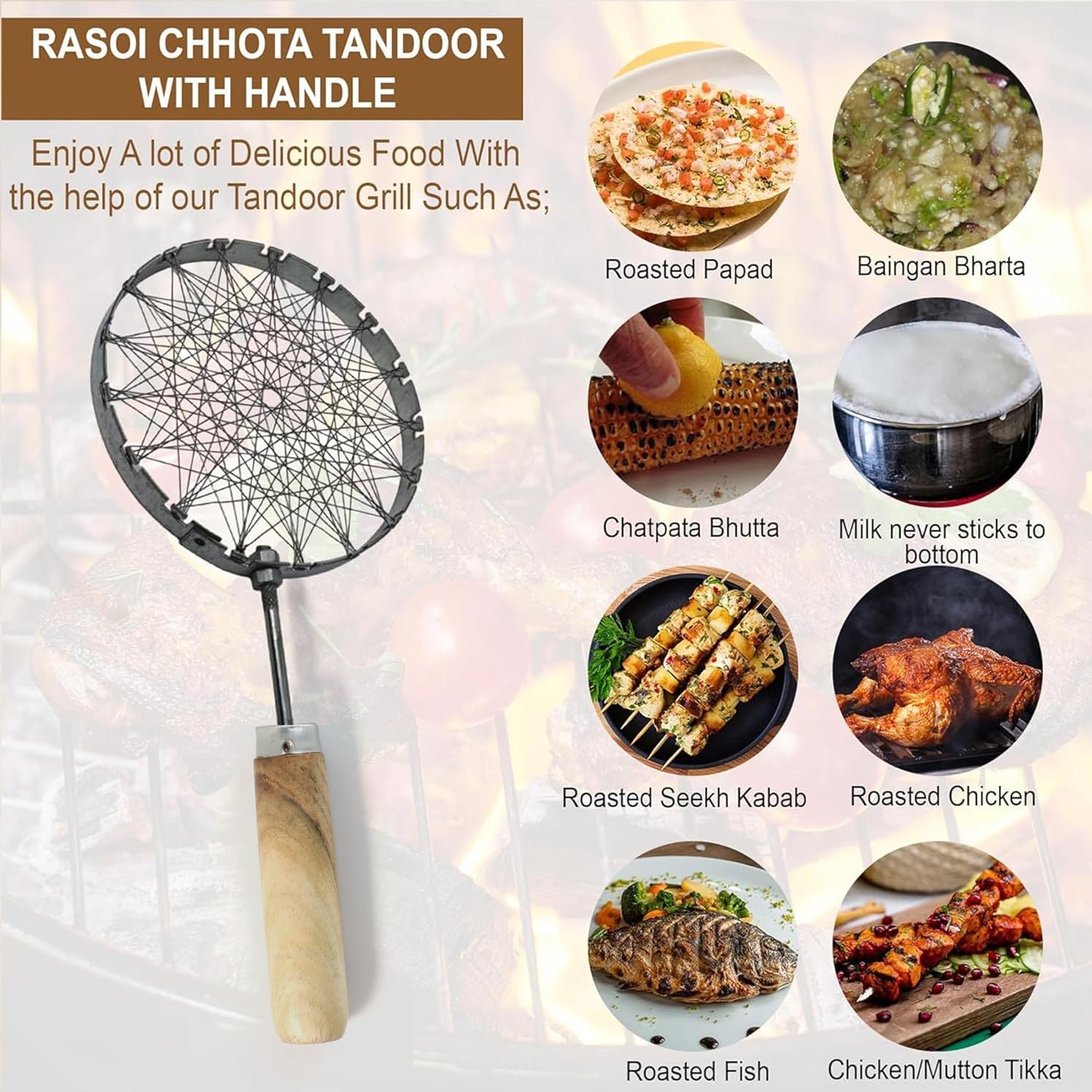 Stainless Steel Wire Skimmer – Heat-Resistant Wooden Handle - Image 3