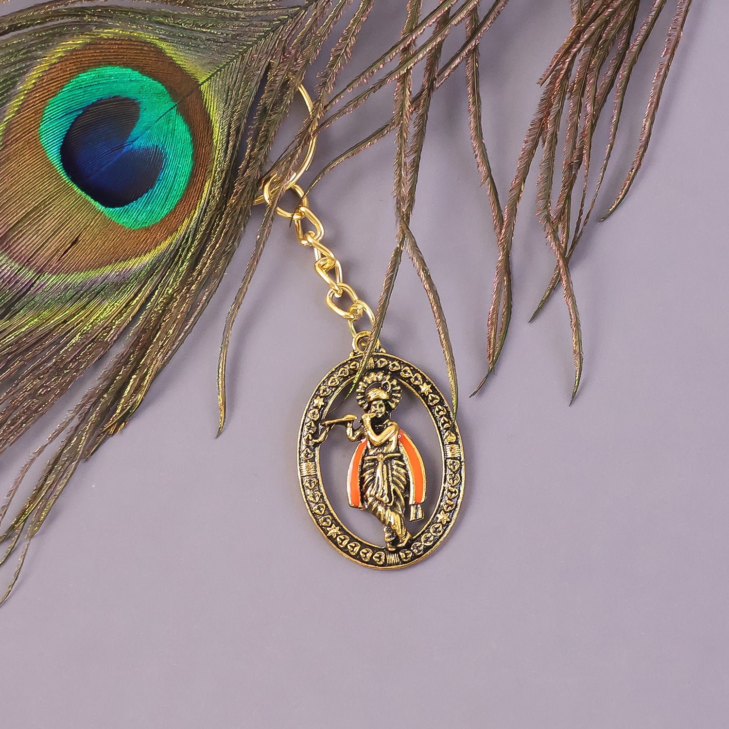Lord Krishna Metal Keychain – Traditional Spiritual Accessory - Image 3