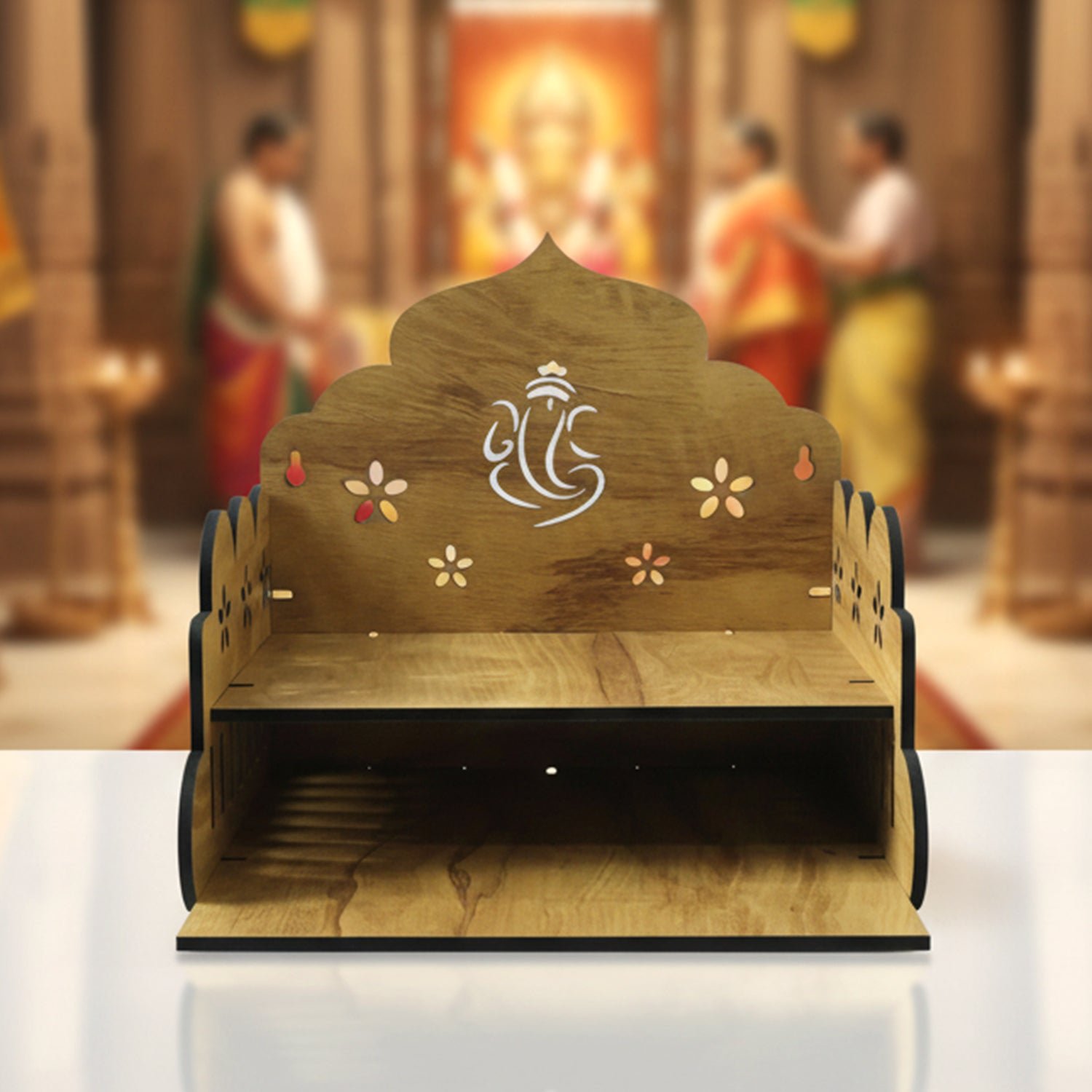 Wooden Home Mandir – Temple Style Pooja Stand with Lord Ganesha - Image 4