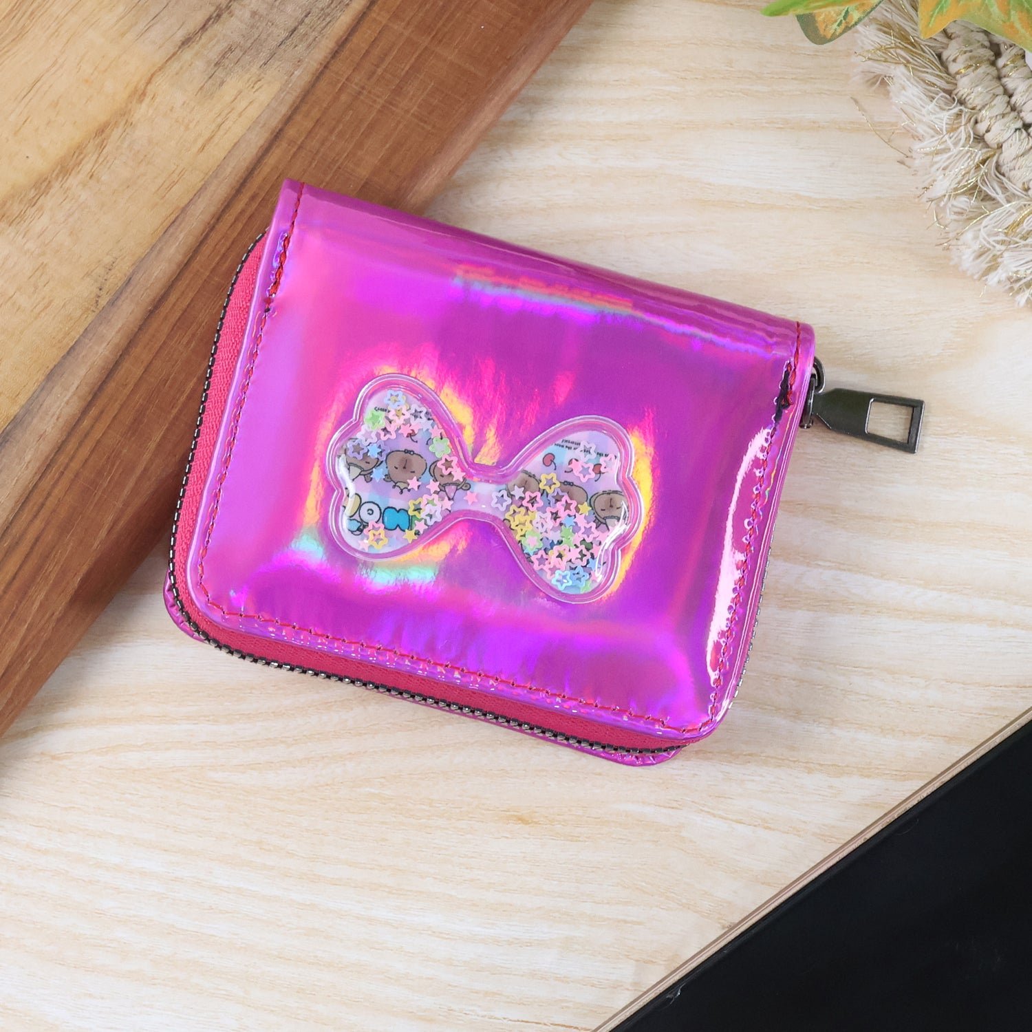 Kids Wallet – Vibrant Holographic Zip Closure with Glitter Bow - Image 4