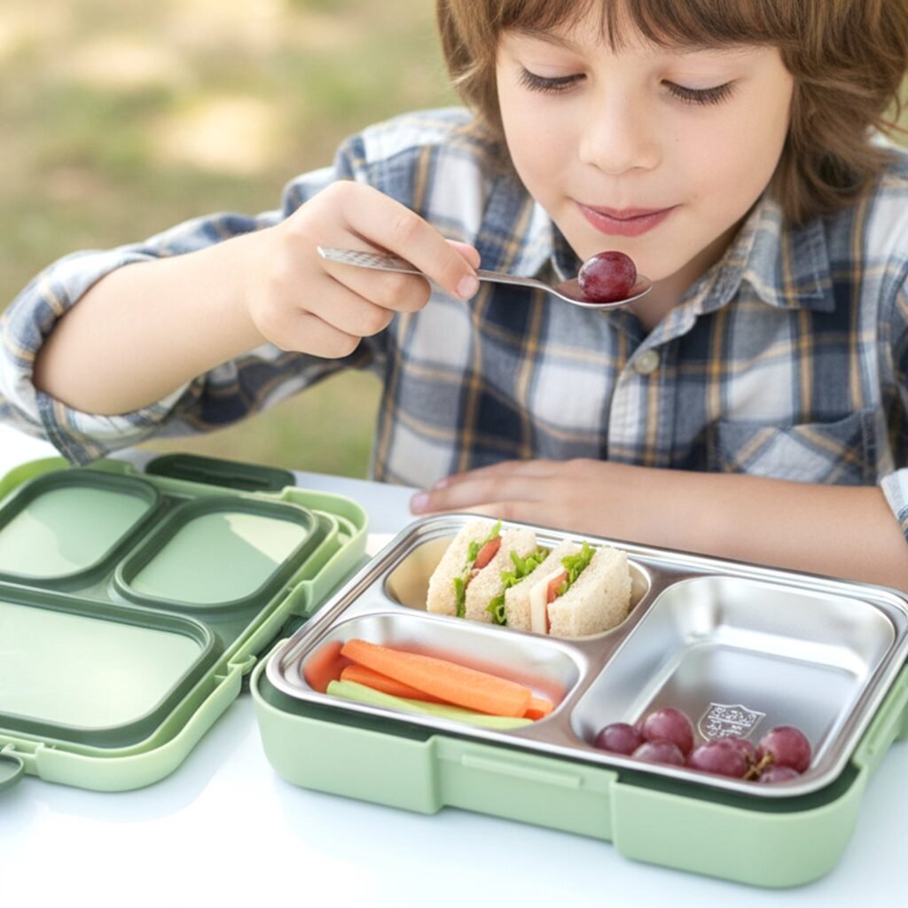 Fresca Stainless Steel 3 Compartment Lunch Box – Leakproof & Portable