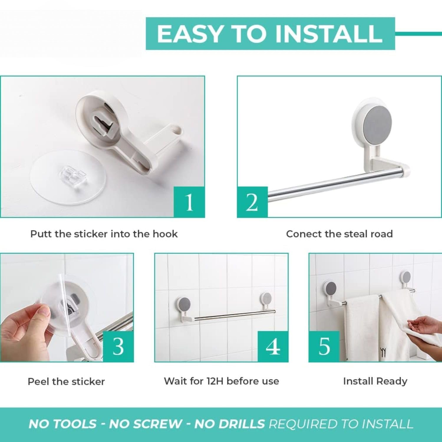 Self-Adhesive Towel Rod – Rust-Resistant Punch-Free Mount - Image 4