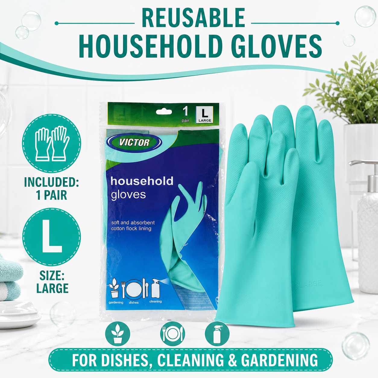 Large Victor Green Rubber Gloves – Reusable & Waterproof for Kitchen - Image 5