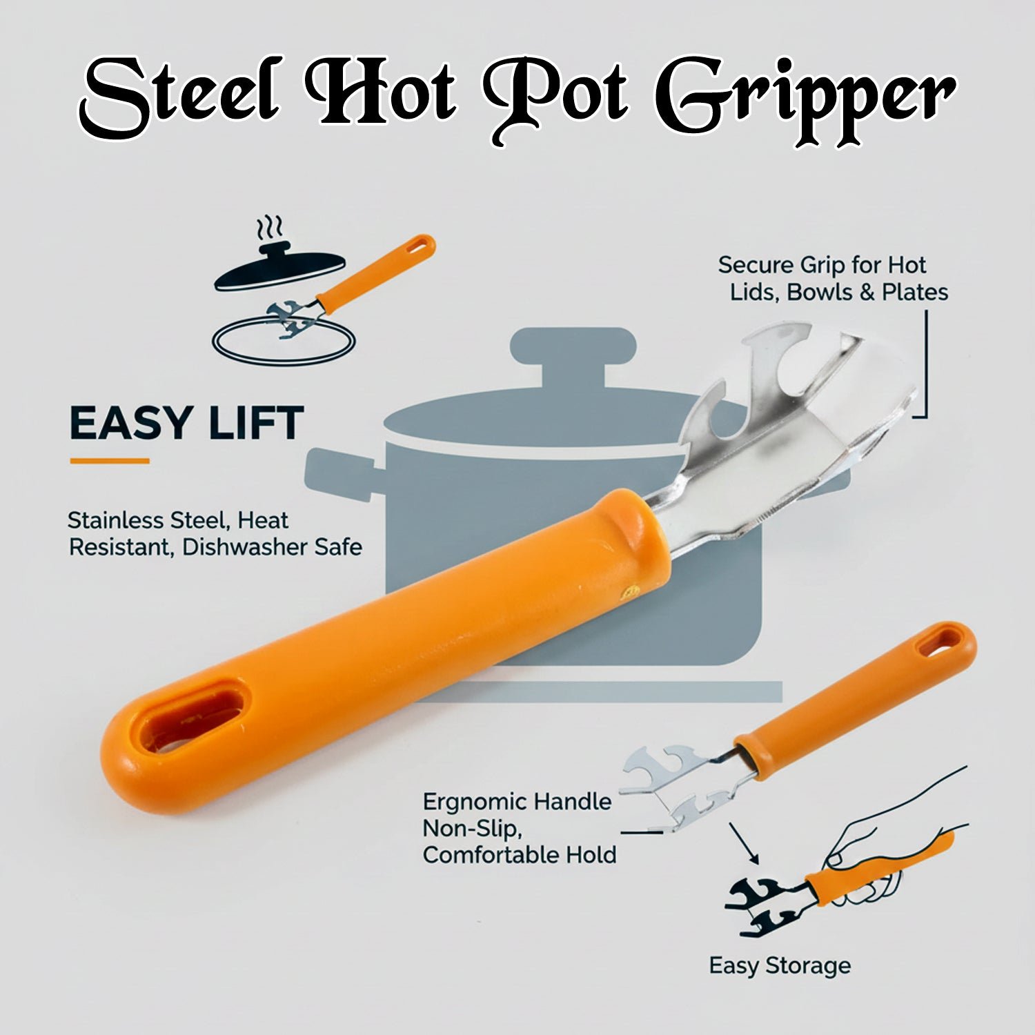 Hot Pot Gripper – Stainless Steel Pan Lifter with Ergonomic Handle - Image 4