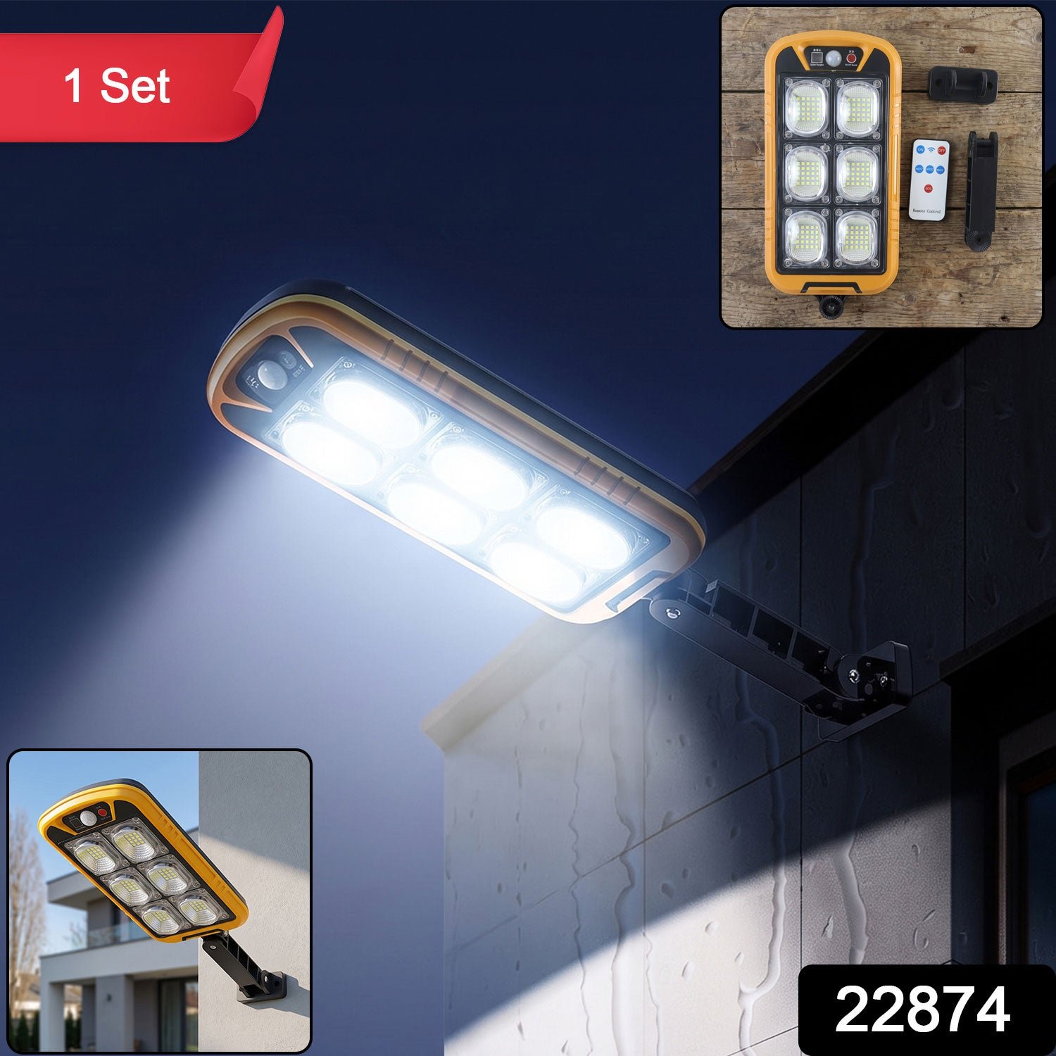 Solar LED Motion Sensor Wall Light with Remote Waterproof Outdoor (1 Set) - Image 2