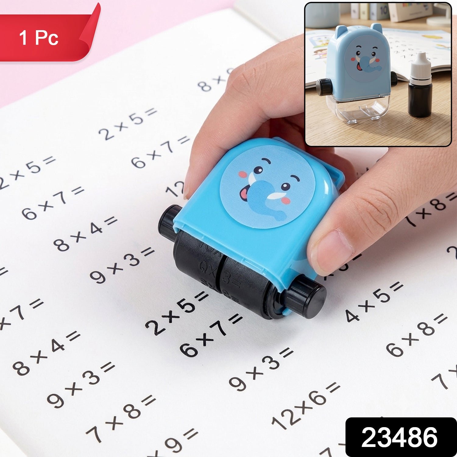 Kids Multiplication Practice Math Roller Stamp with Refillable Ink Bottle (1 Pc) - Image 2
