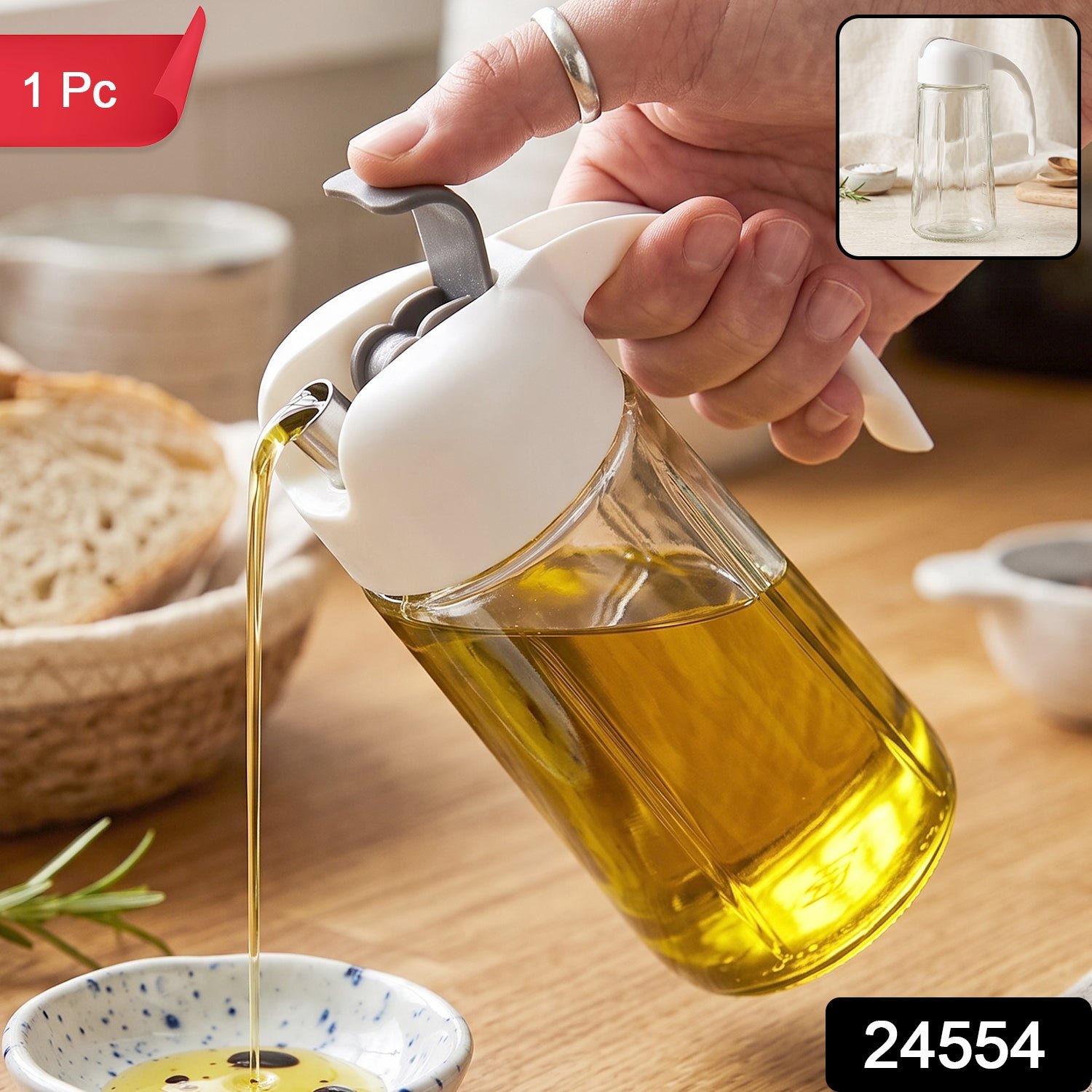 Glass Oil Dispenser Bottle with Auto Open Close Spout Lid and Easy Handle (1 Pc) - Image 2