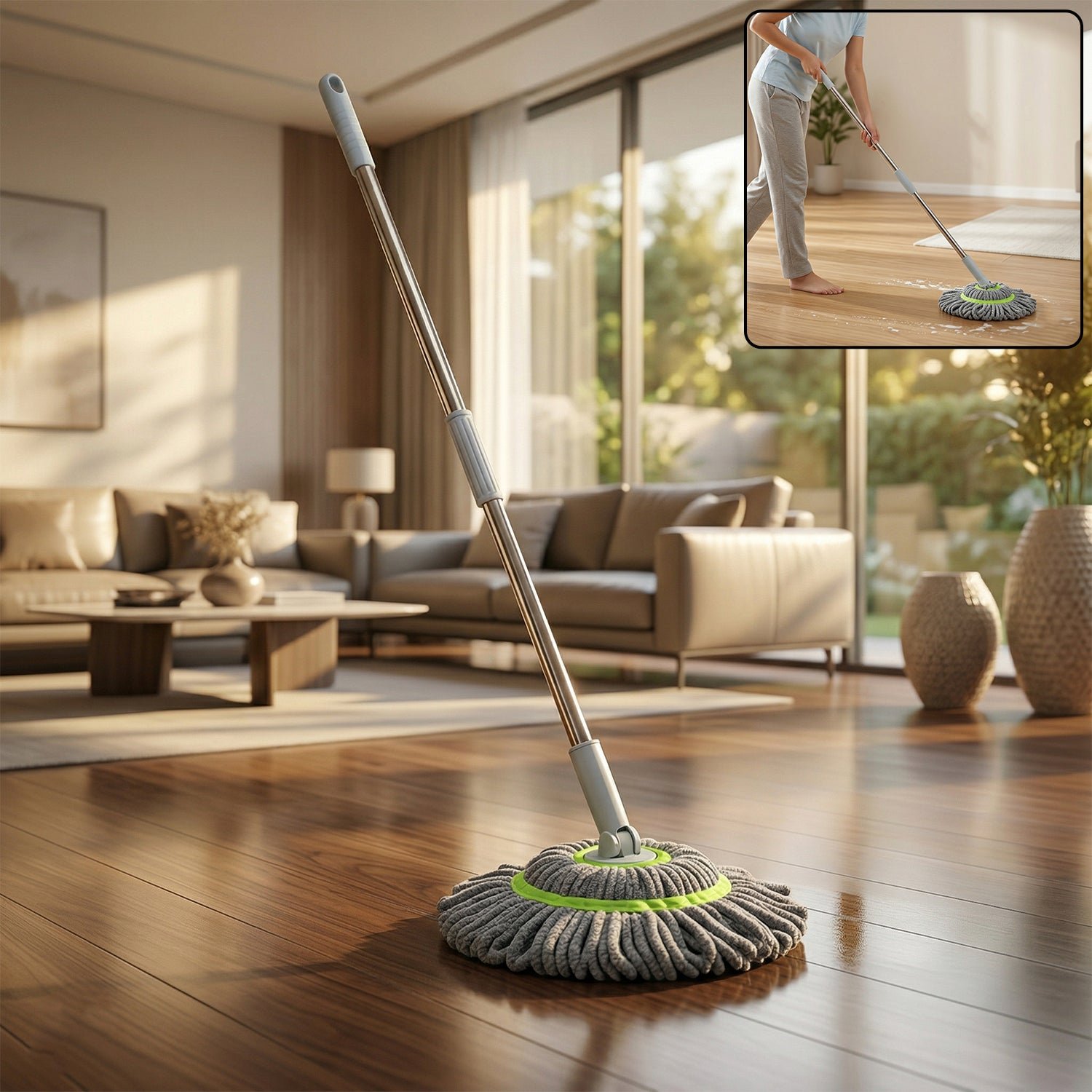 360° Spin Mop – Adjustable Handle & Microfiber Head for Effortless Cleaning