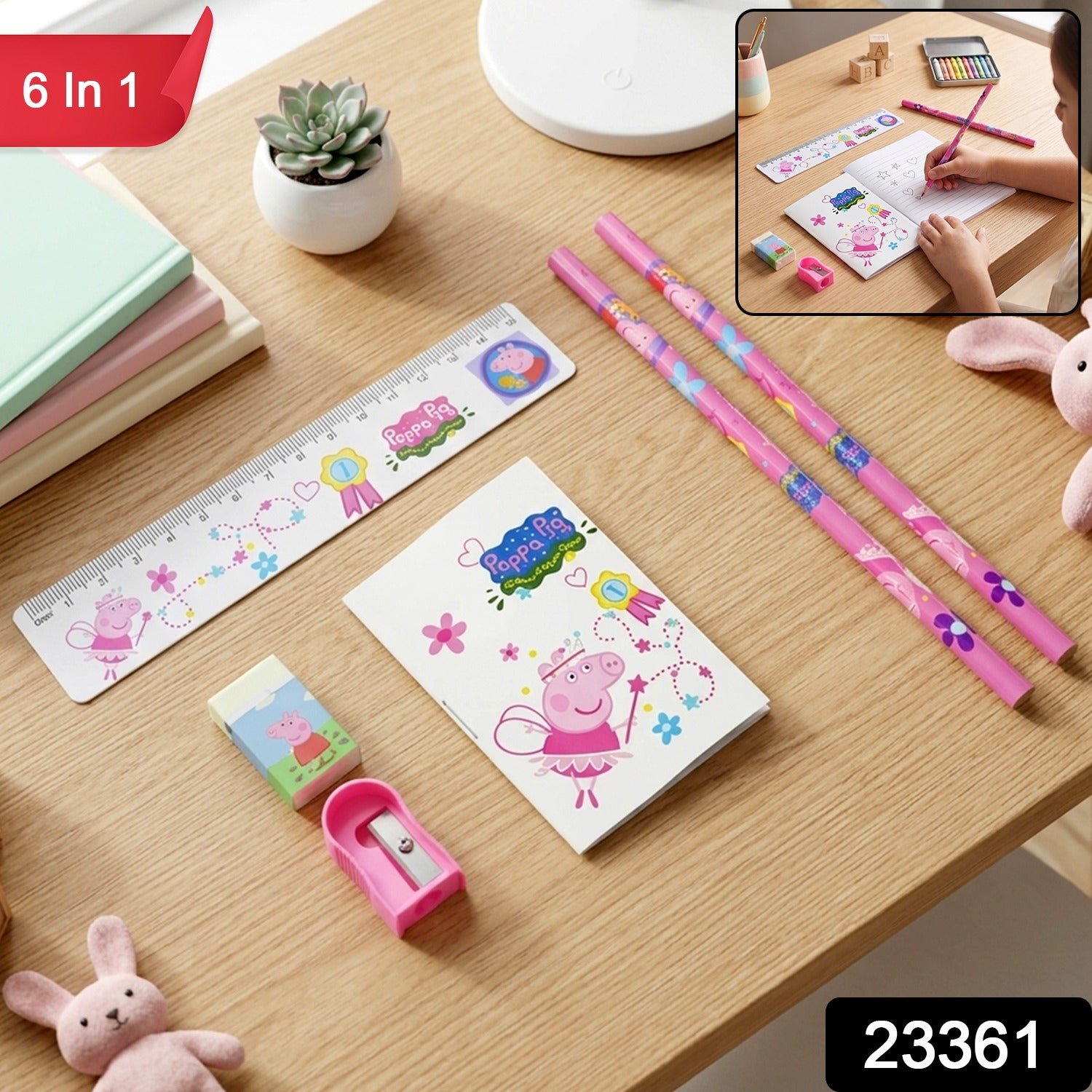6-in-1 Student Stationery Combo Kit with Pencils, Ruler and Pouch for Kids (1 Set) - Image 2