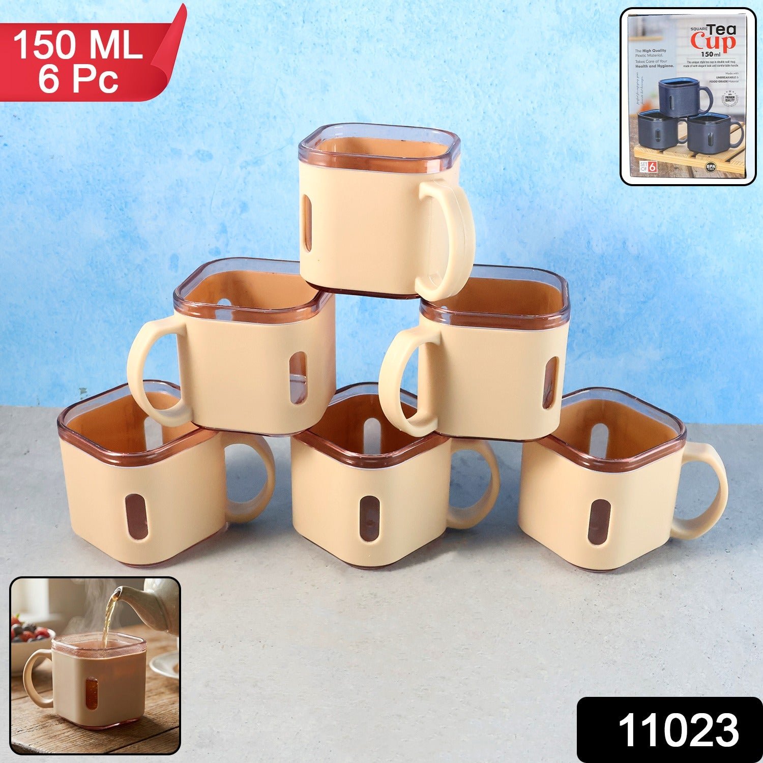 Square Tea Cup Set – Premium 6-Piece Lightweight 150ml - Image 2