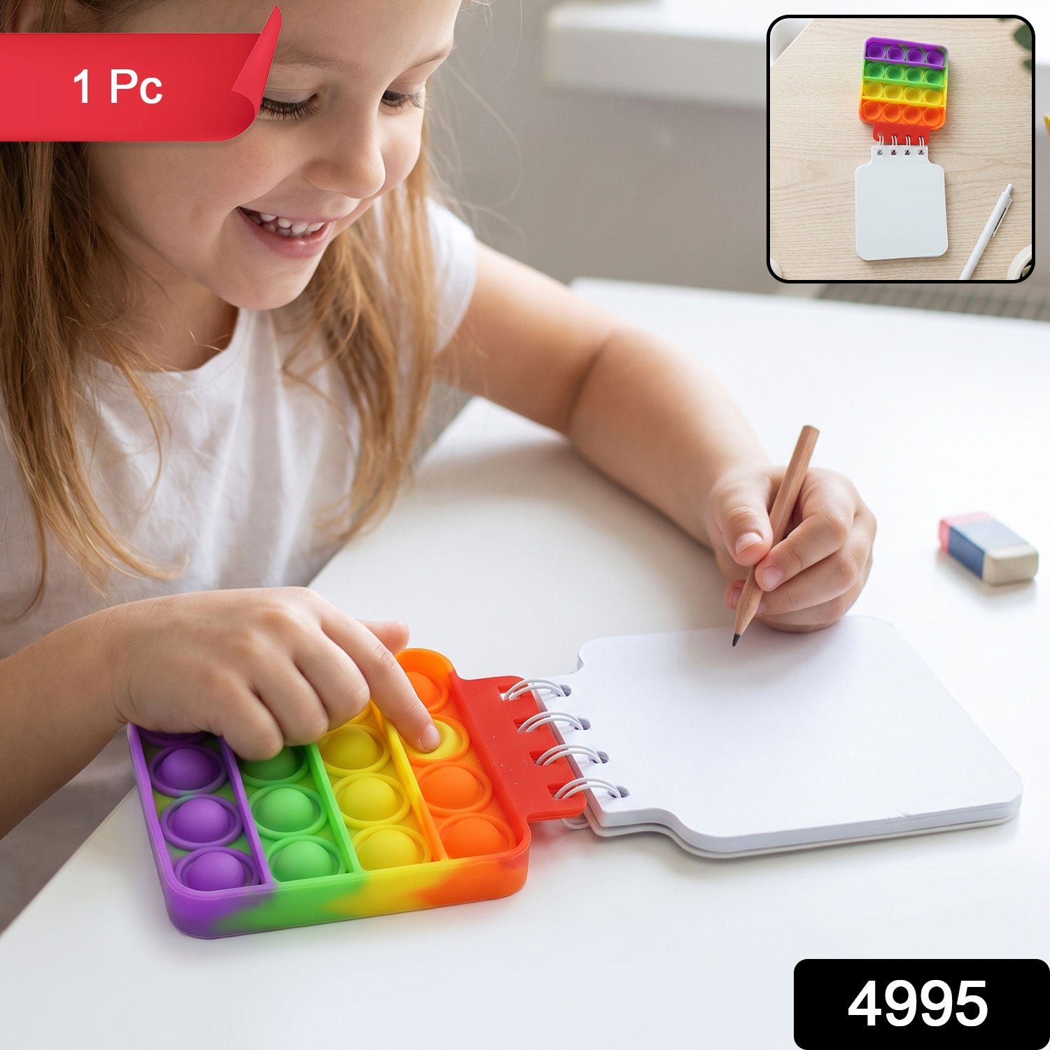 Mini Square Pop It Diary Fidget Notebook for Kids Rainbow Silicone (1 Pc) - Image 2