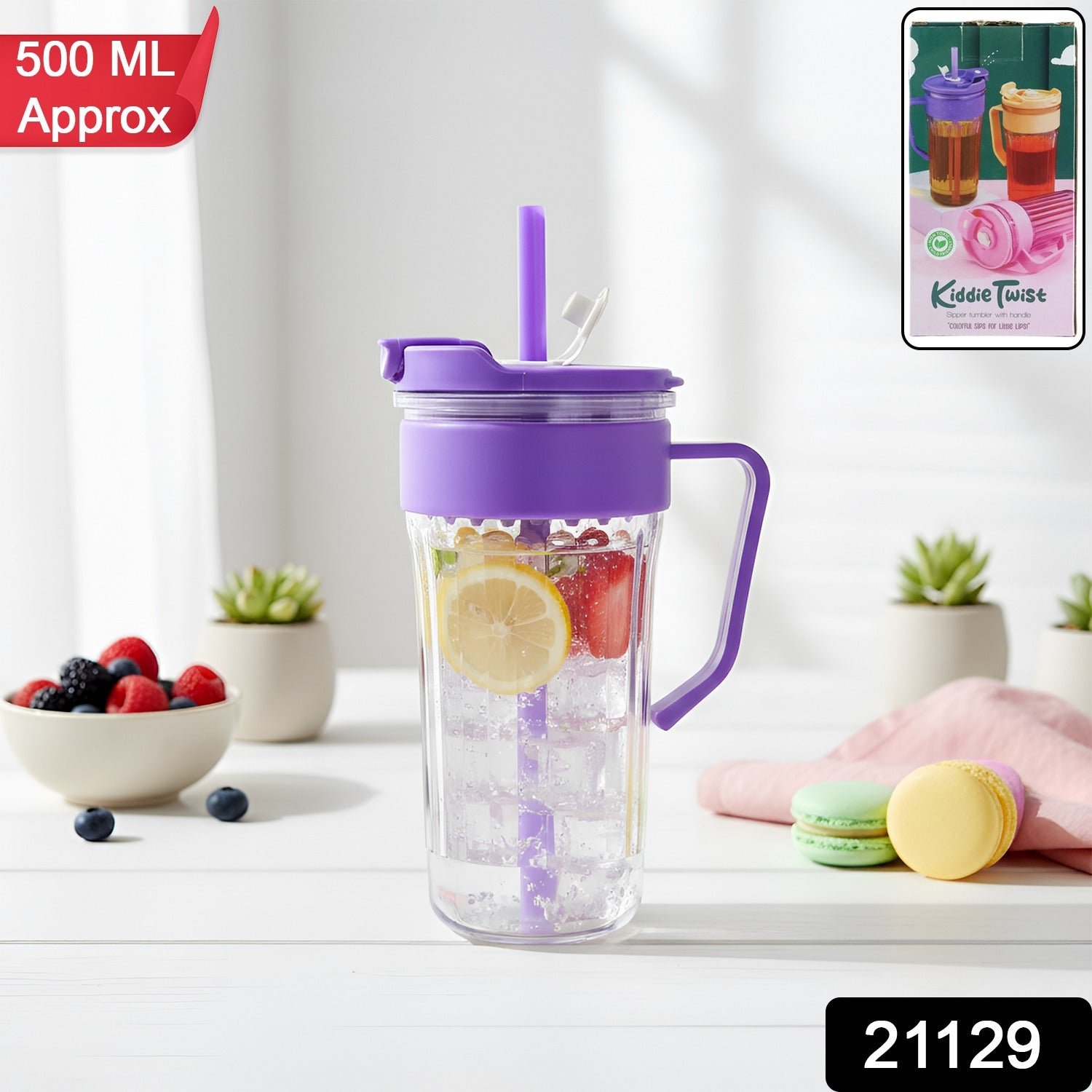 Plastic Tumbler for Kids – Spill-Free 500ml with Straw & Handle - Image 2