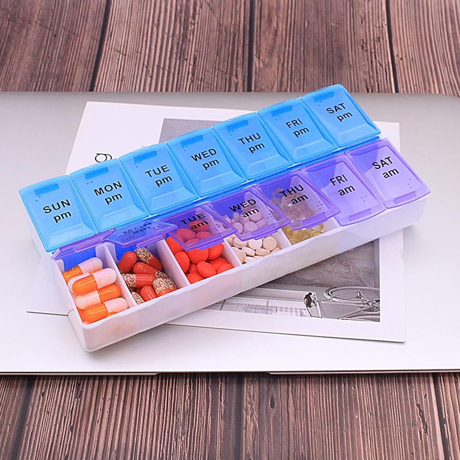 14 Grid AM PM Weekly Pill Box Organizer for Morning and Evening Dose (1 Pc) - Image 3