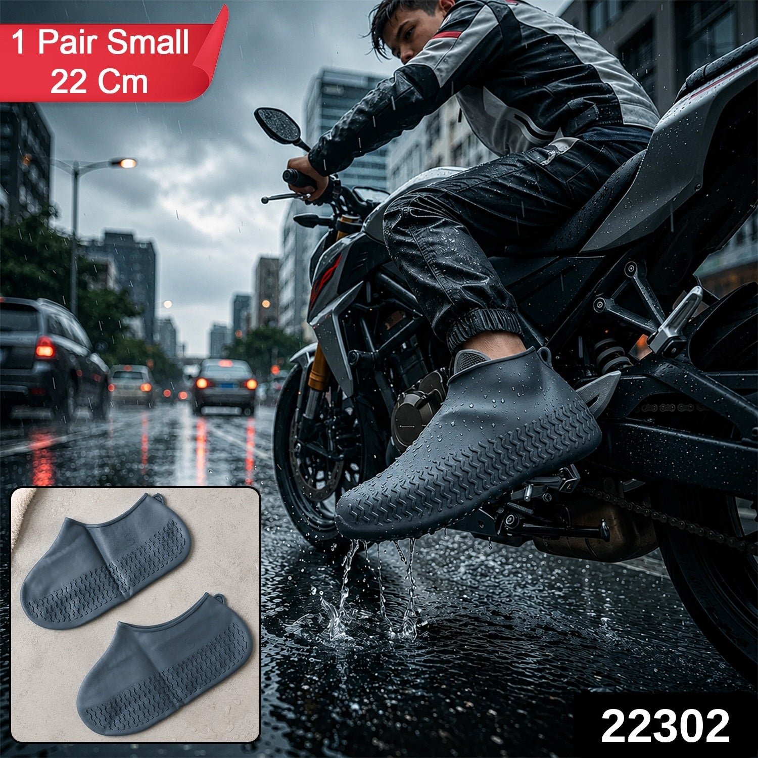 Waterproof Silicone Rain Shoe Cover 22 cm Small - Image 2