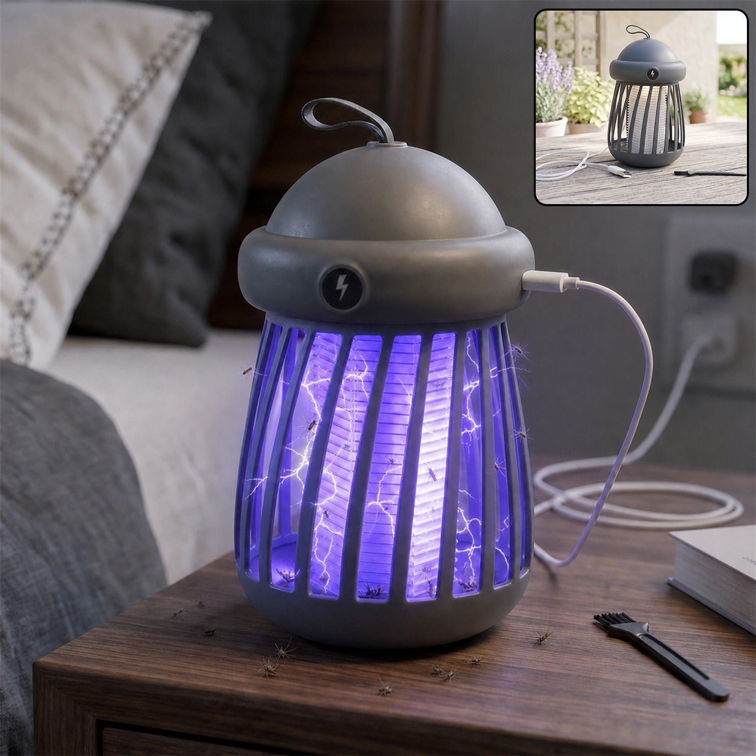 USB Rechargeable Electric Shock Mosquito Killer Lamp for Indoor Use (1 Pc)