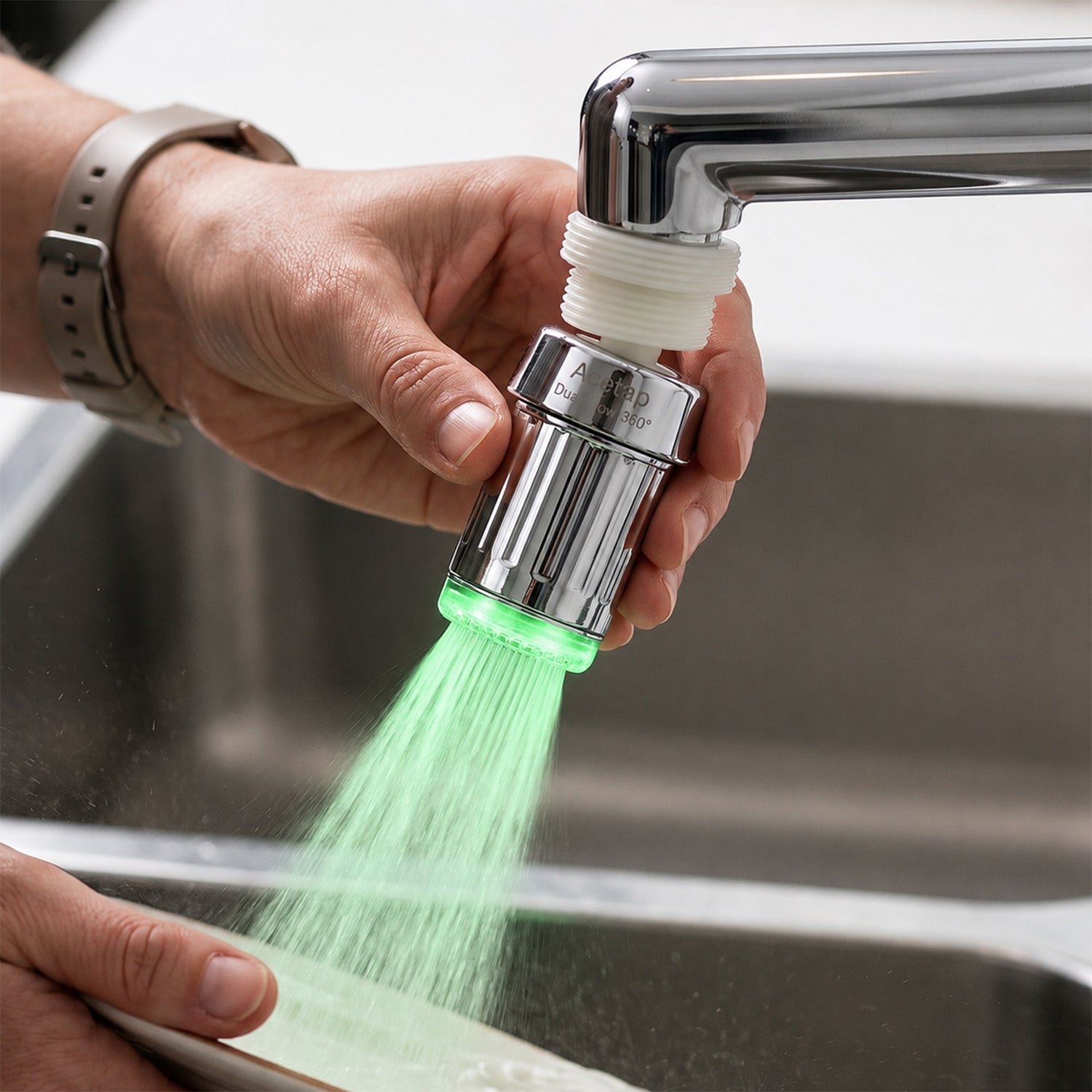 LED Light Dual Flow Faucet Tap Adapter with Splash Filter Aerator for Kitchen Sink (1 Pc) - Image 3