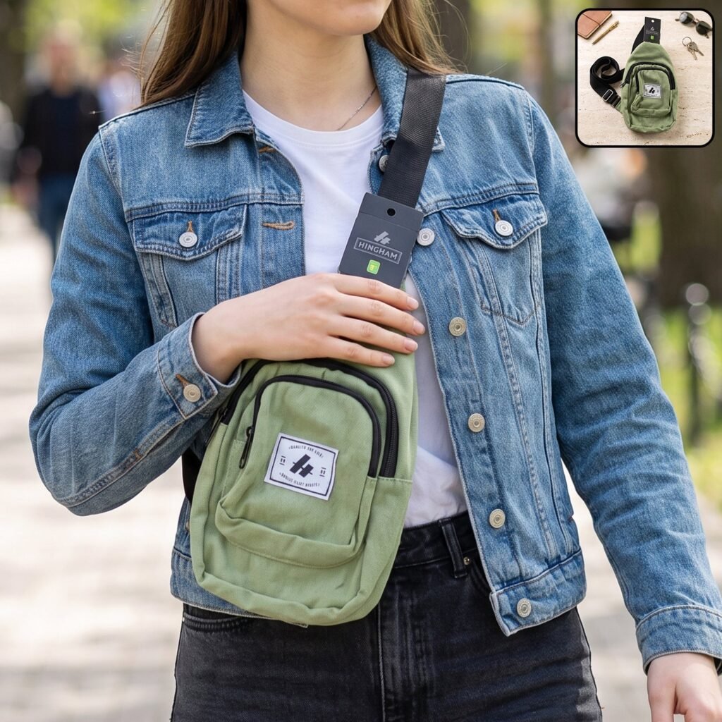Multi Pocket Sling Crossbody Bag, Compact Canvas Chest Bag with Strap (1 Pc)