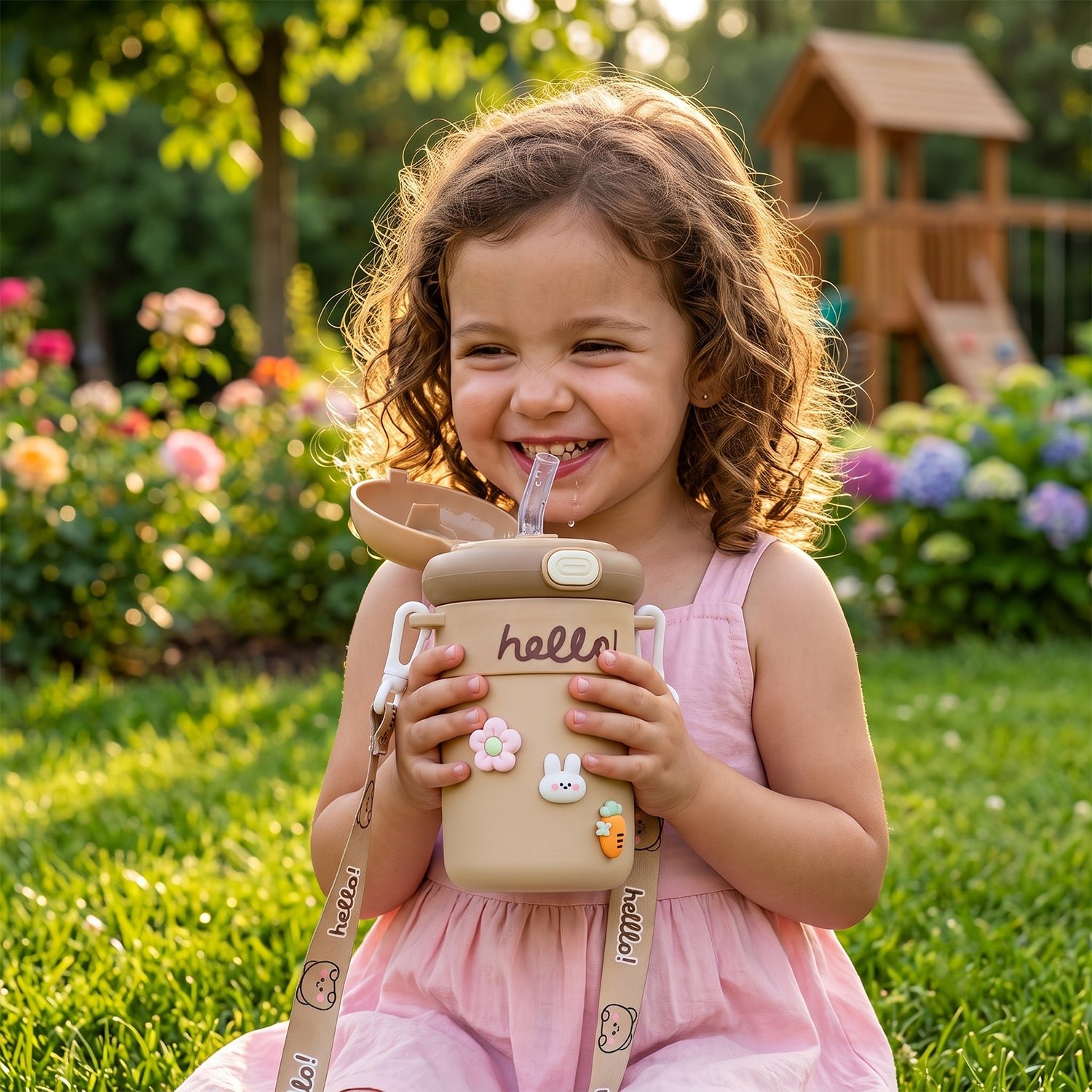 Kids Sipper Water Bottle 450 ml with Bouncing Straw and Carry Strap (1 Pc) - Image 4