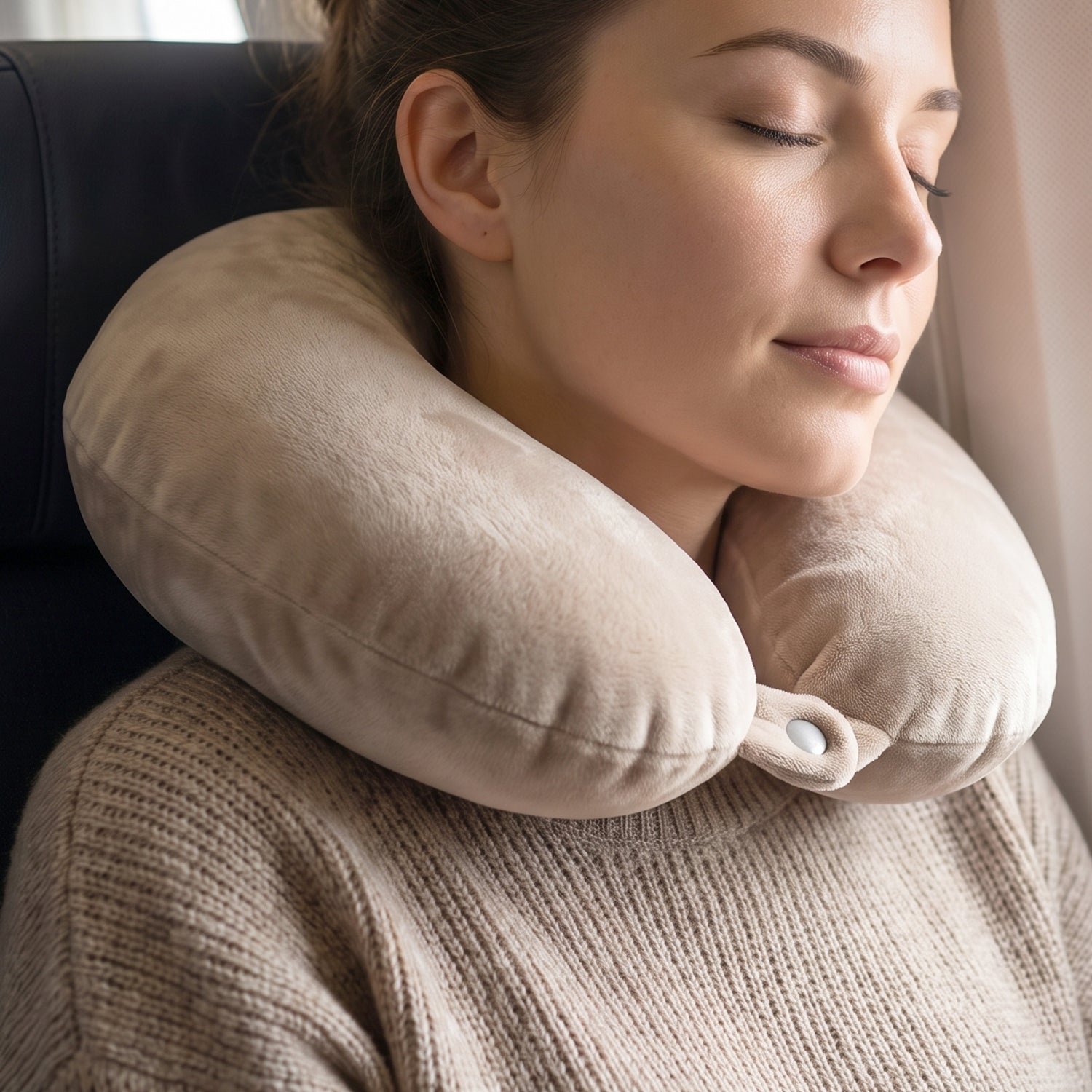 U-Shaped Travel Neck Pillow, Soft Velvet Support Pillow for Travel (1 Pc) - Image 3
