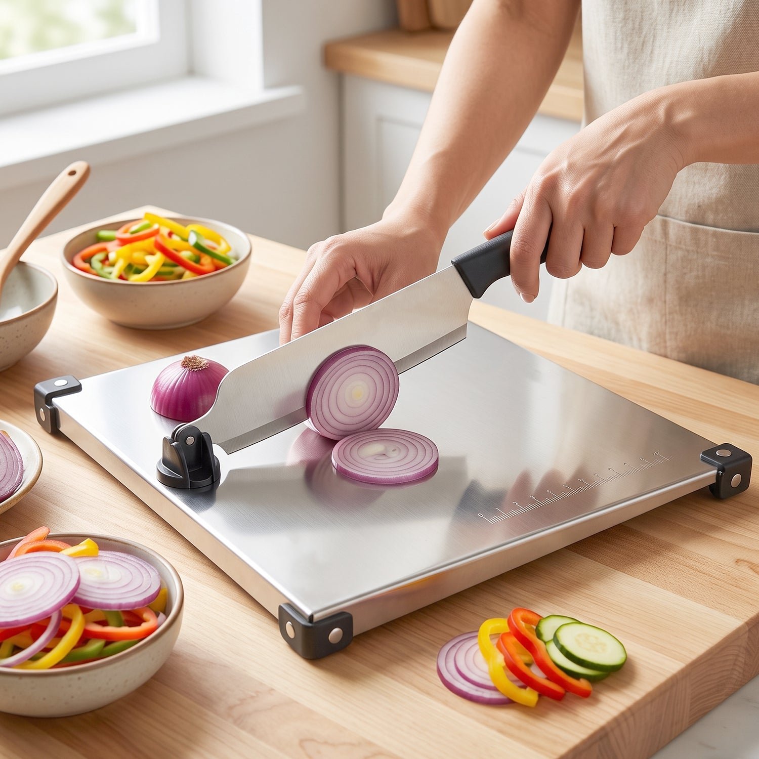 Stainless Steel 2 in 1 Cut and Chop Board with Knife and Sharpener... - Image 3