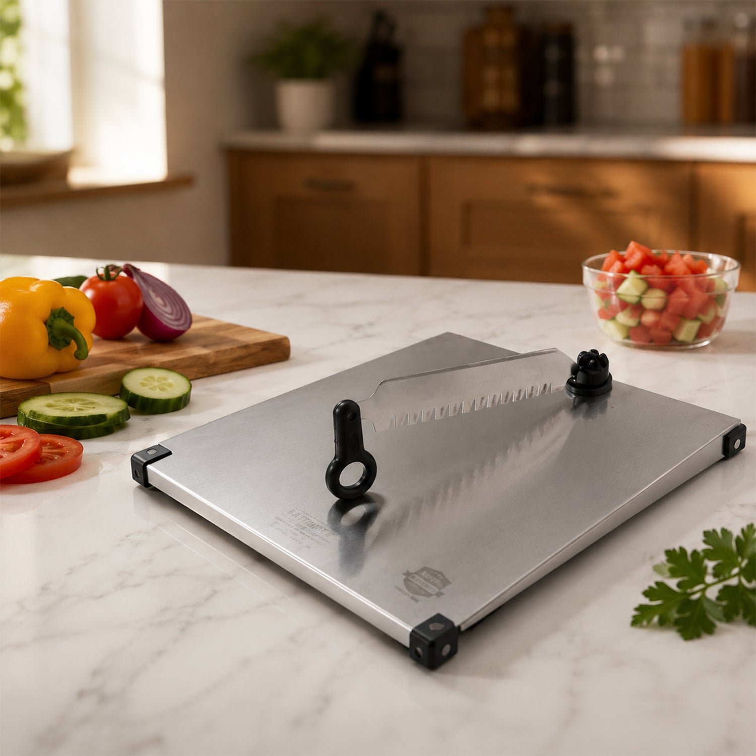 Stainless Steel 2 in 1 Cutting and Chopping Board with Knife for Ki... - Image 4