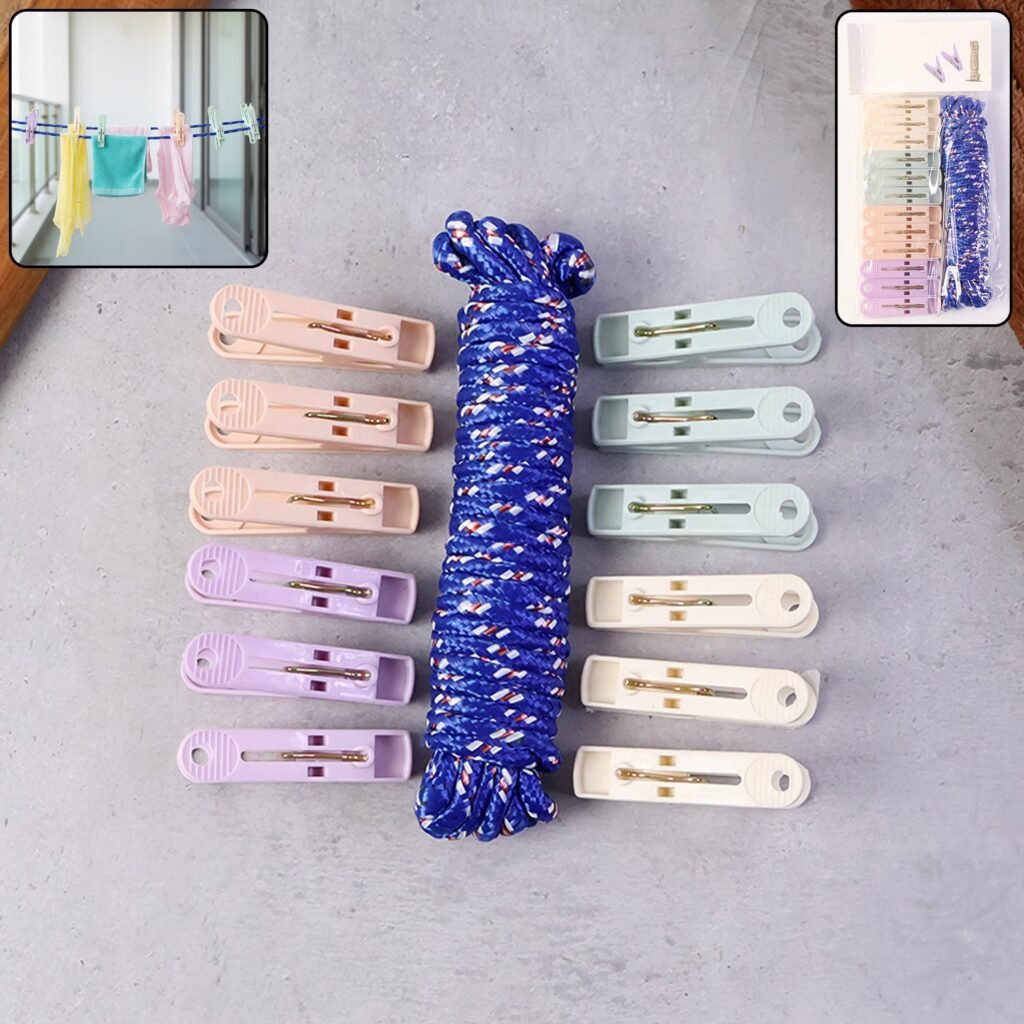 Clothesline Rope with 12 Clips – 5 Meter Heavy Duty Drying Rope