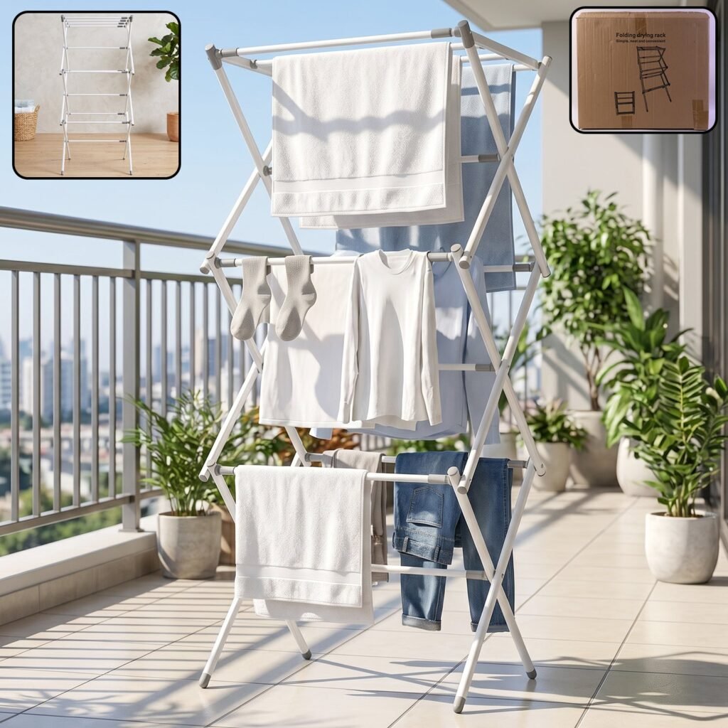 3 Tier Folding Clothes Drying Rack Laundry Cloth Dryer Stand for Ba...