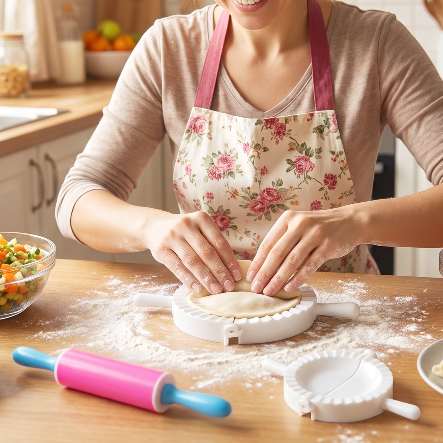 Dumpling Maker Mould Set with Mini Rolling Pin for Momo and Gujiya (1 Set) - Image 5