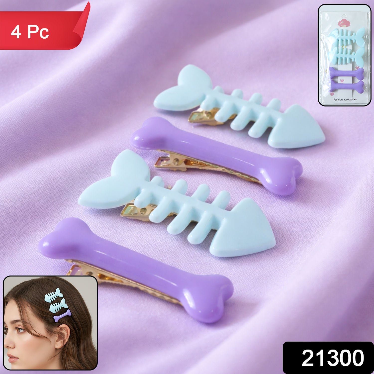 Fishbone Hair Clip Set – Cute & Strong Grip Pack of 4 - Image 2