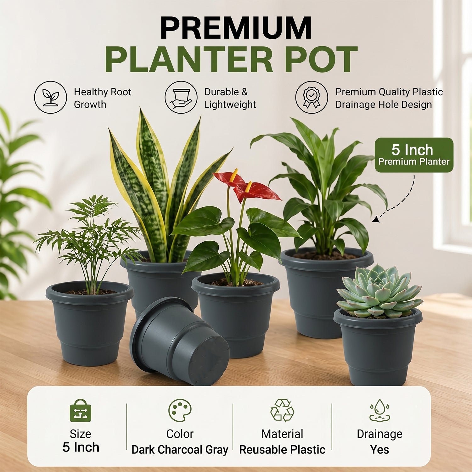 Plastic Flower Pot Planter Set – Ideal for Indoor & Outdoor Gardens - Image 5
