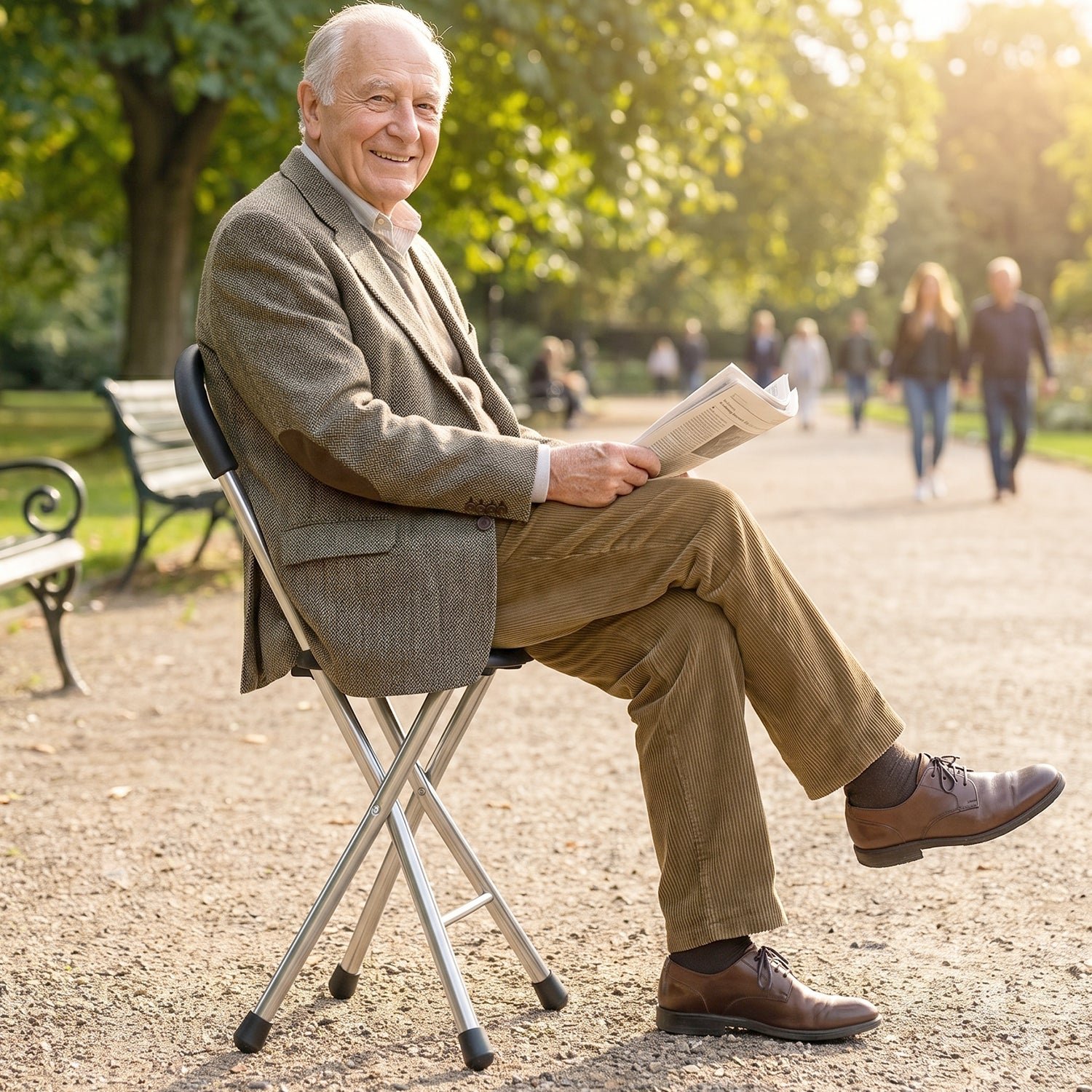 Folding Walking Stick with Seat 3 Leg Cane Stool Chair Support Stand (1 Pc) - Image 3