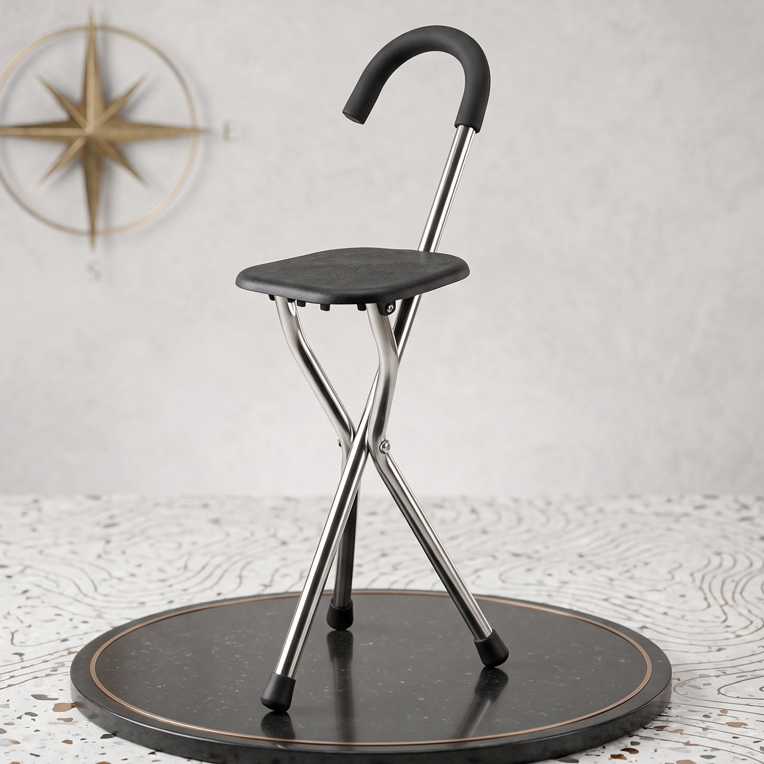 Folding Walking Stick with Seat 3 Leg Cane Stool Chair Support Stand (1 Pc) - Image 4