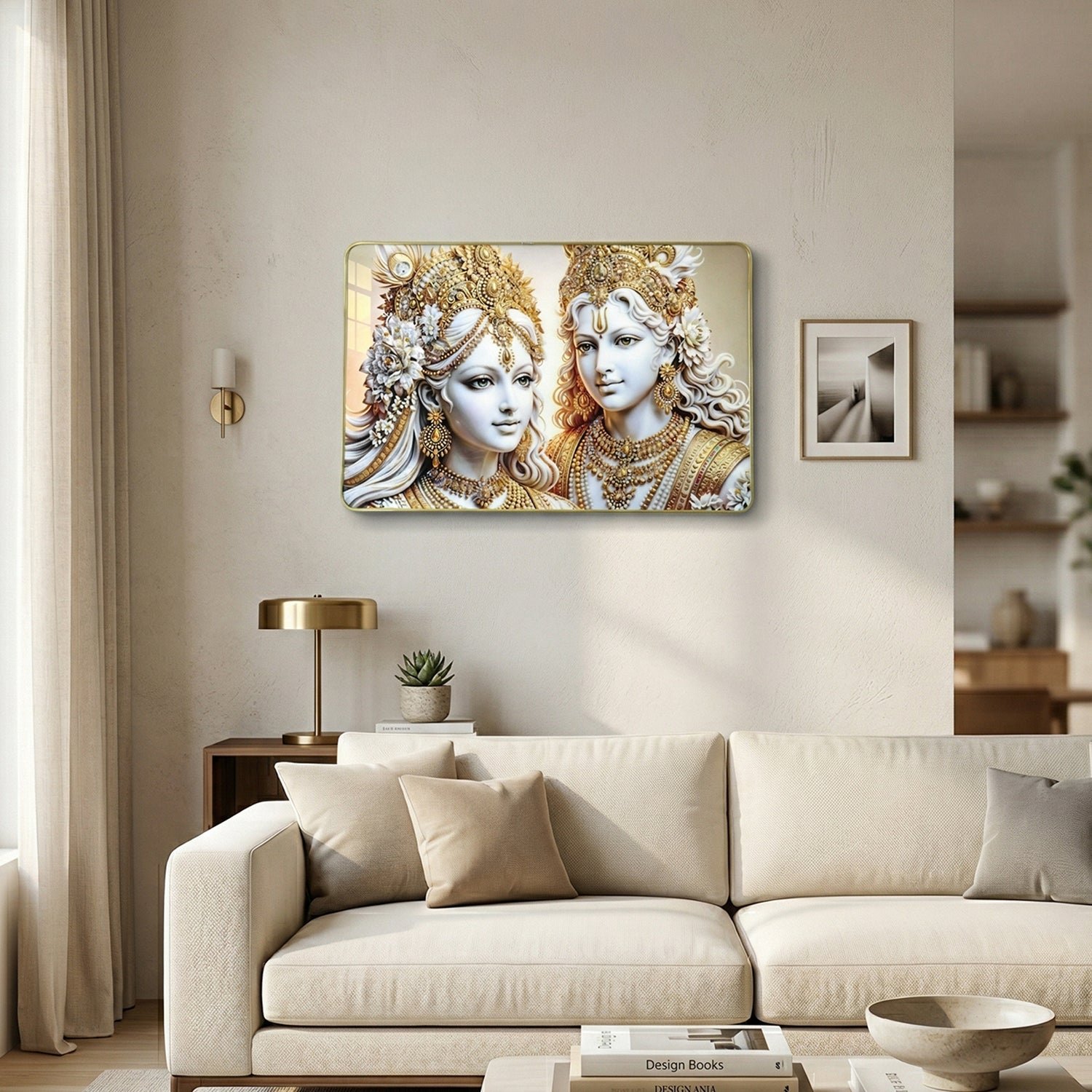 Radha Krishna Wall Art – Golden Finish Decor for Spiritual Spaces - Image 3