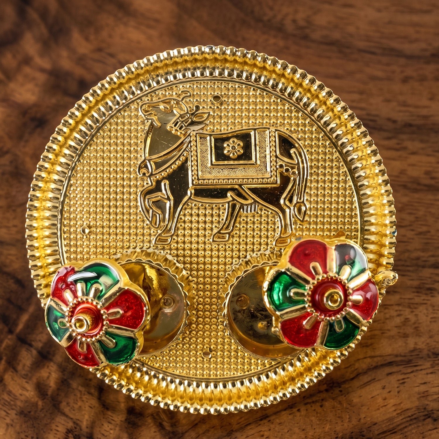 Cow Design Kankavati Kumkum Holder, Golden Pooja Thali with Compartments (1 Pc) - Image 4