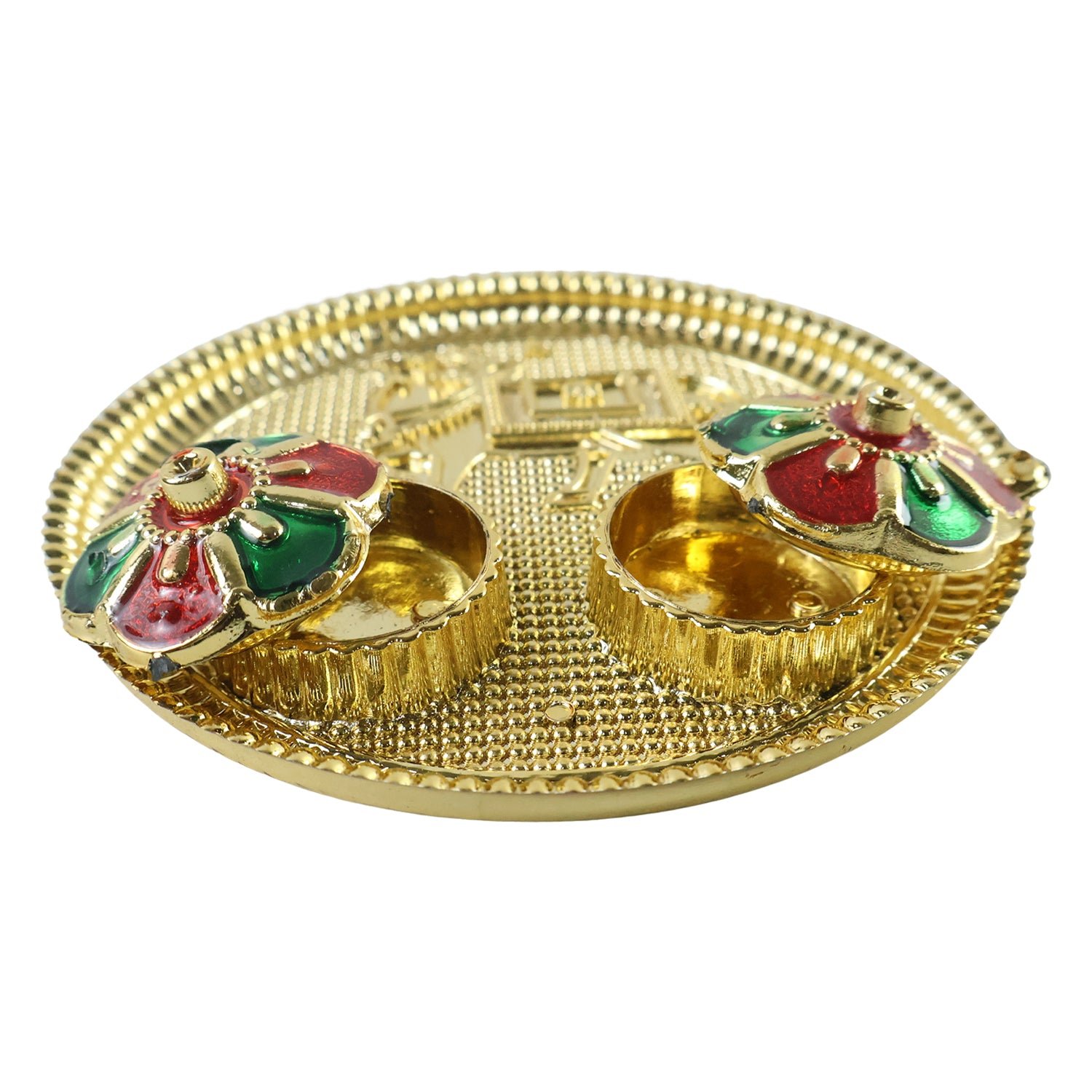 Cow Design Kankavati Kumkum Holder, Golden Pooja Thali with Compartments (1 Pc) - Image 5